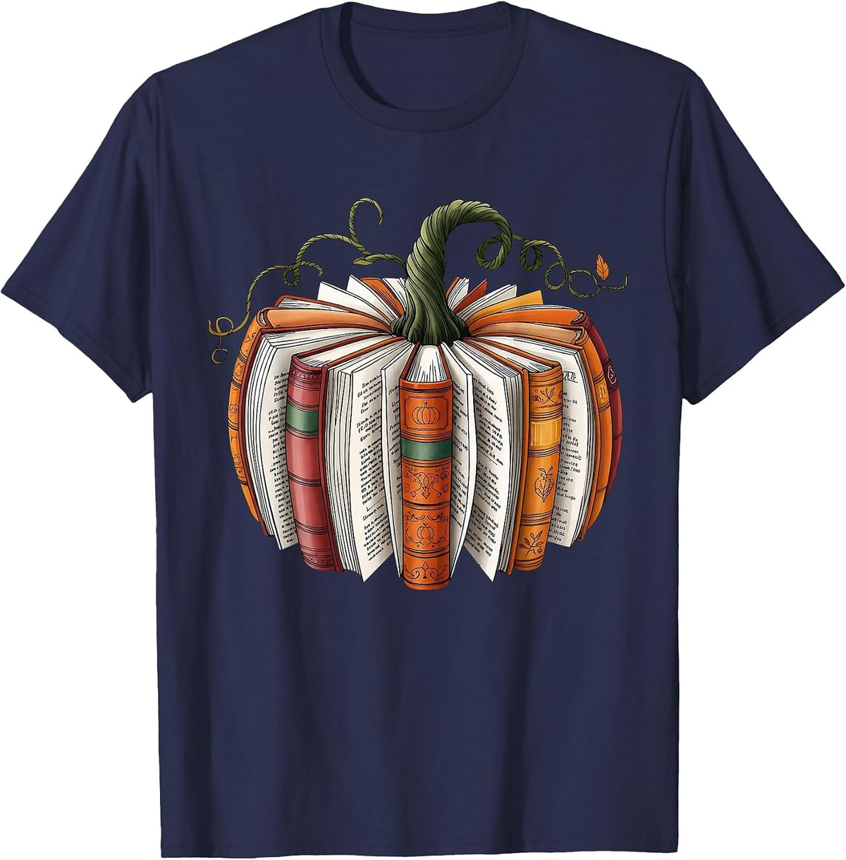 Retro Funny Fall Book Pumpkin Witch Bookworms Librarians T-Shirt - Navy Blue