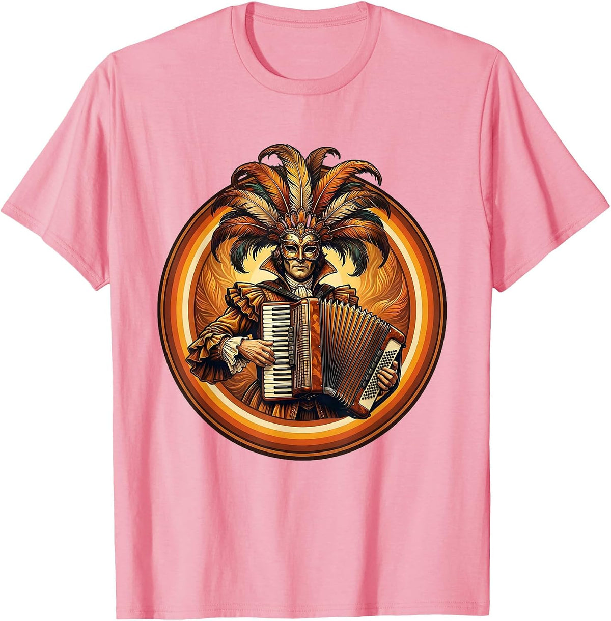 Men's Mardi Gras Accordion Player Masquerade Costume T-Shirt - Pink