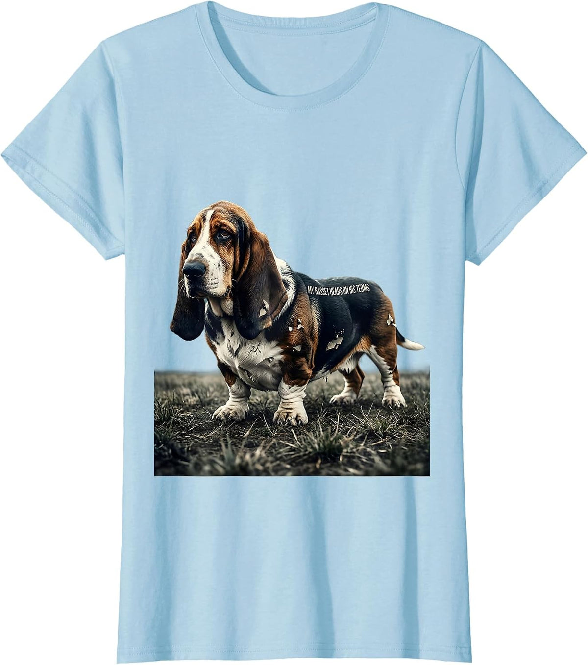 Women's My Basset Hears On His Terms Funny Basset Hound Dog Lover T-Shirt - Baby Blue