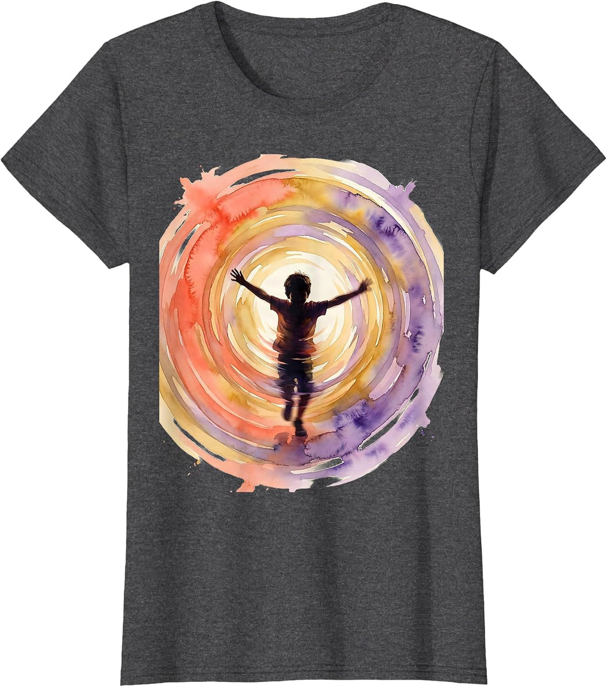 Women's Joyful Spinning Boy Autism Awareness Graphic T-Shirt - Dark Heather Grey