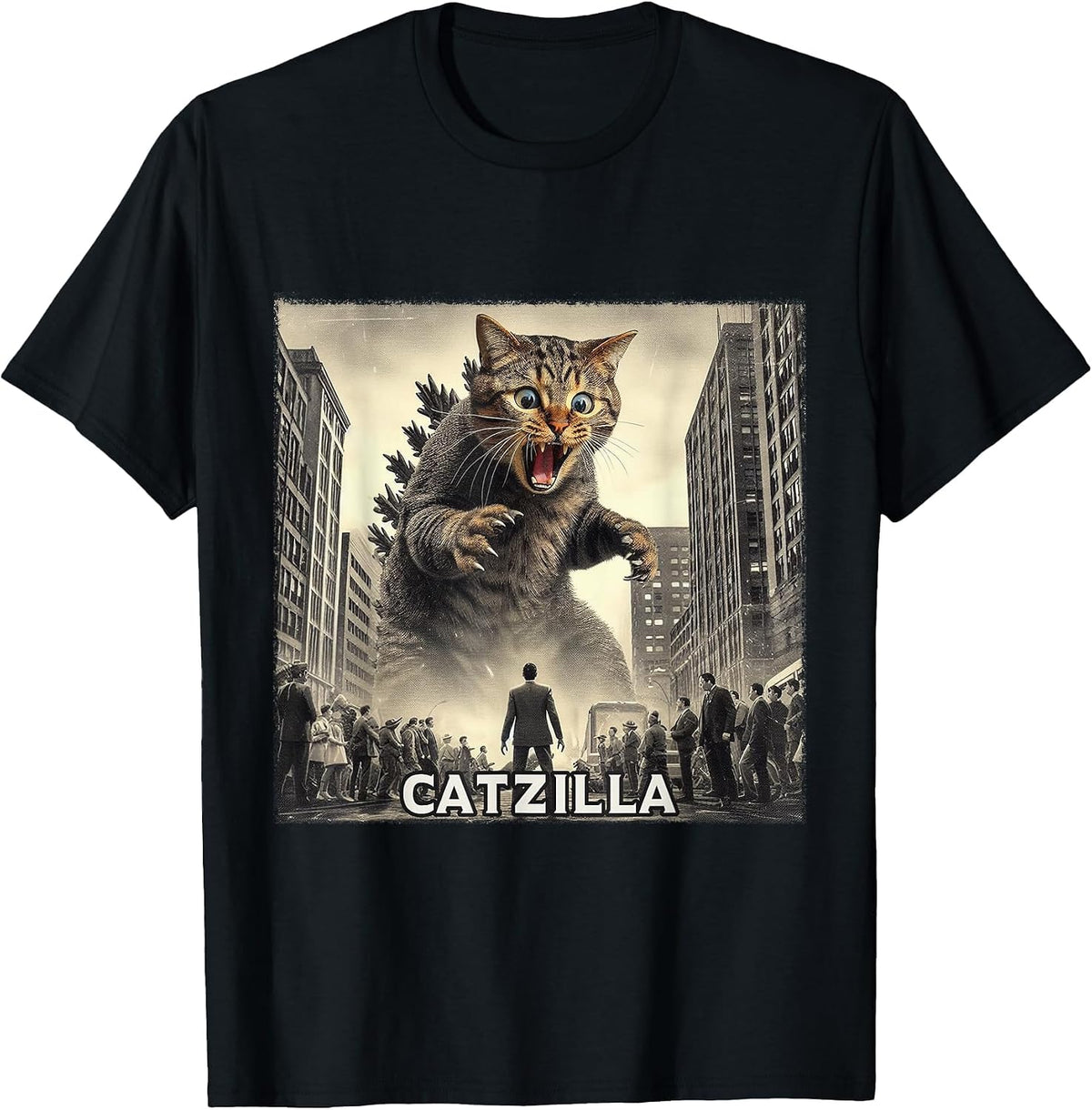 Catzilla Cat Japanese Art Funny T-Shirt - Black