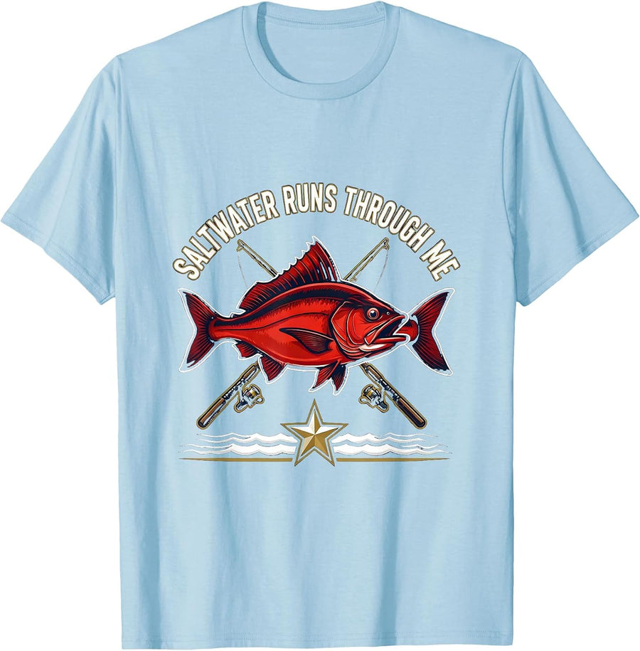 Men's Saltwater Runs Through Me Gulf of Mexico Design T-Shirt - Baby Blue