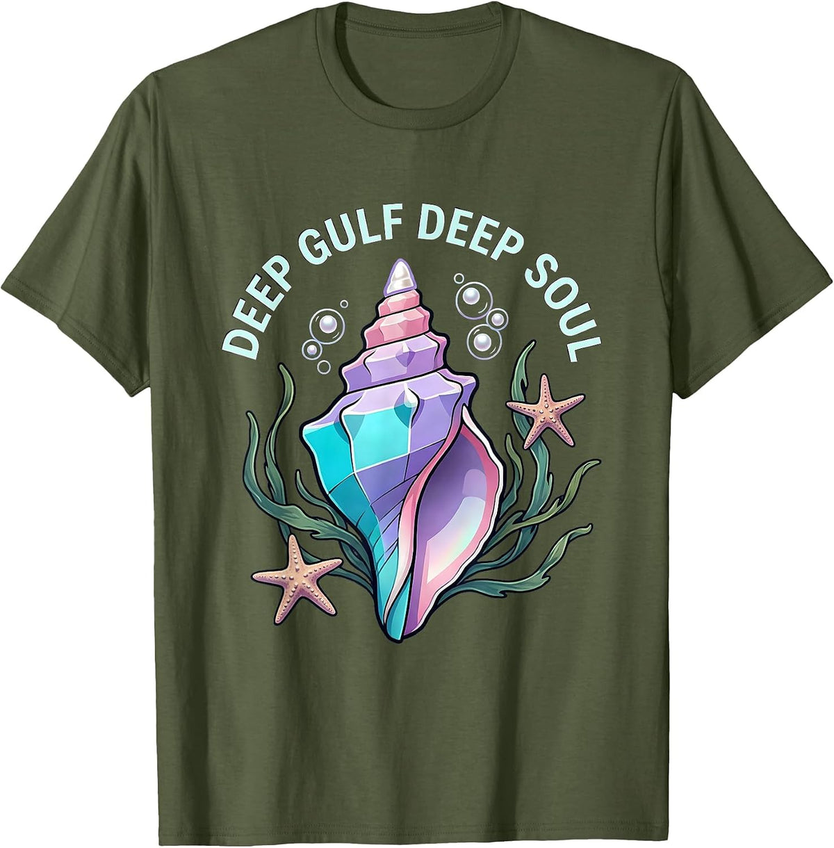 Men's Deep Gulf Deep Soul Gulf of Mexico Design T-Shirt - Olive Green