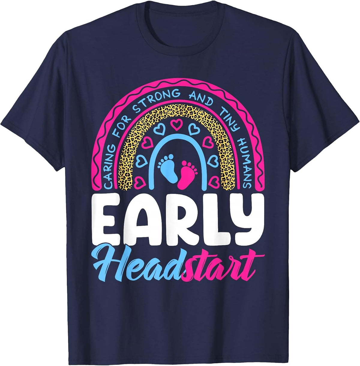 Early Headstart Teacher Head Start Leopard Back to School T-Shirt - Navy Blue