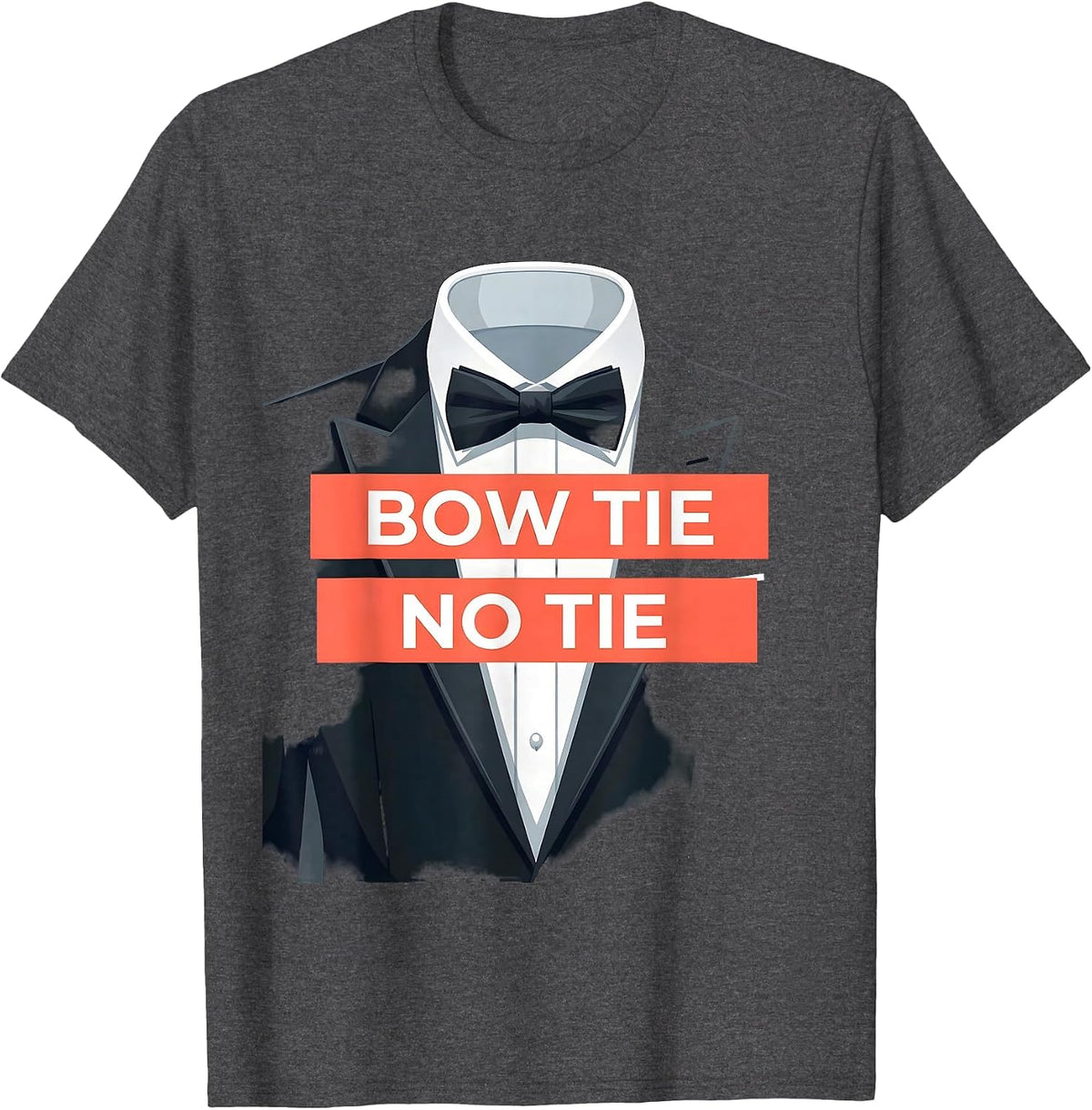 Bow Tie No Tie Tuxedo Style Graphic Design T-Shirt - Dark Heather Grey