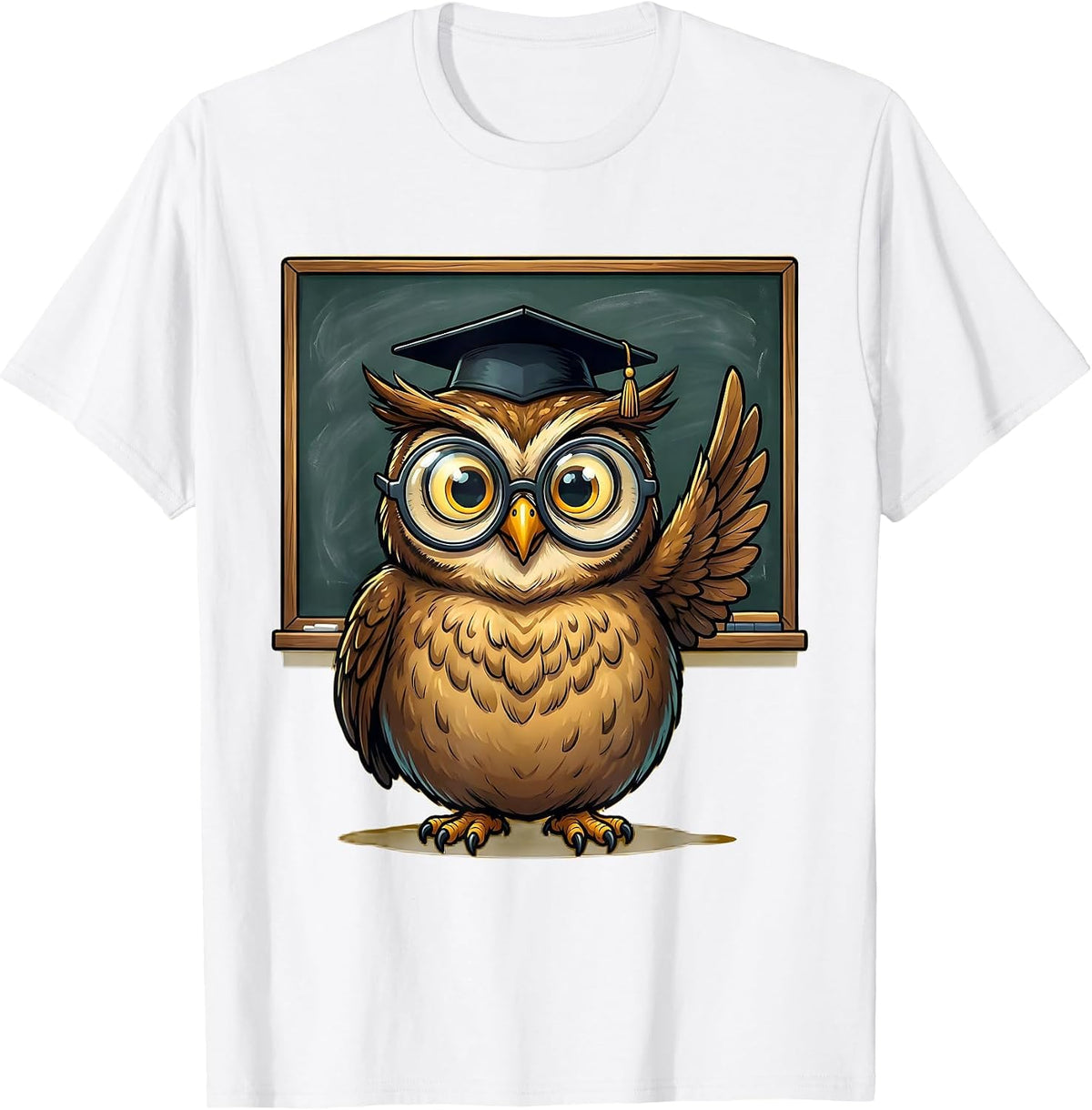 Men's 5th Grade Teacher Owl Graduation Cap Chalkboard T-Shirt - White