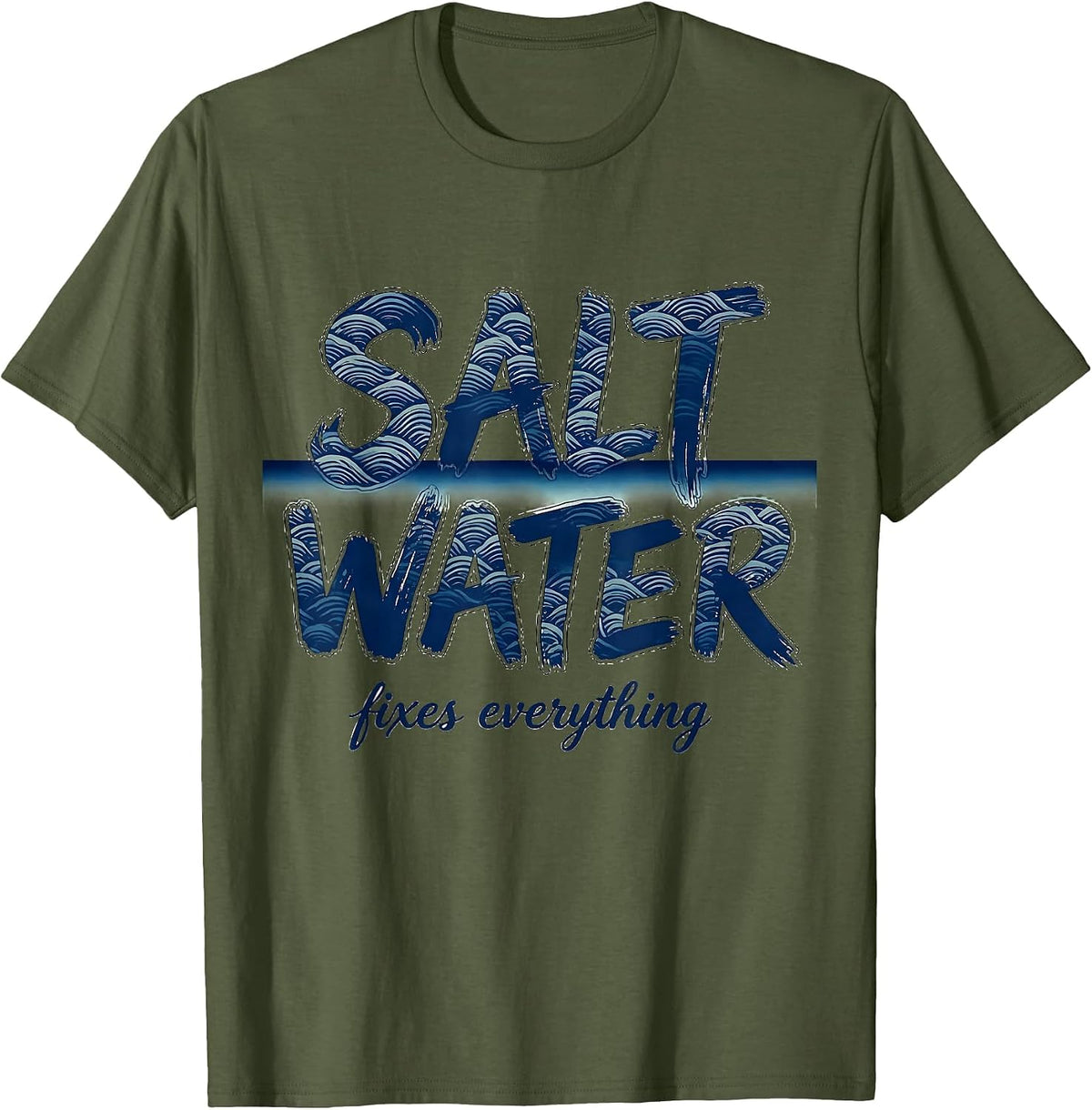 Men's Salt Water Fixes Everything Sailor Design T-Shirt - Olive Green