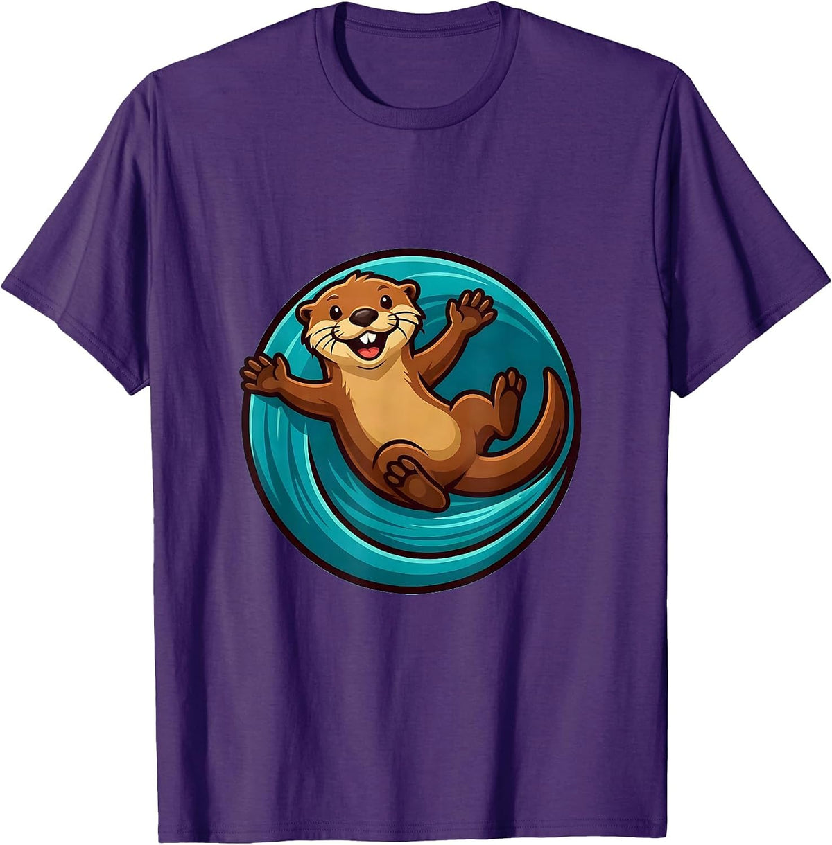 Otter Surfing Wave on Belly Graphic Tee T-Shirt - Purple