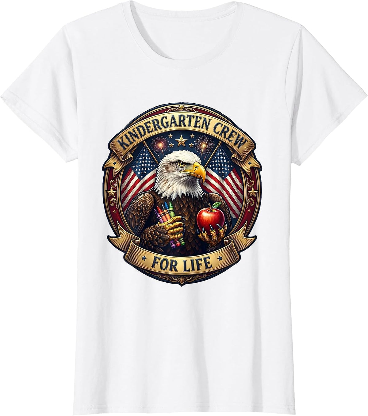 Kindergarten Crew For Life Teacher Design T-Shirt - White