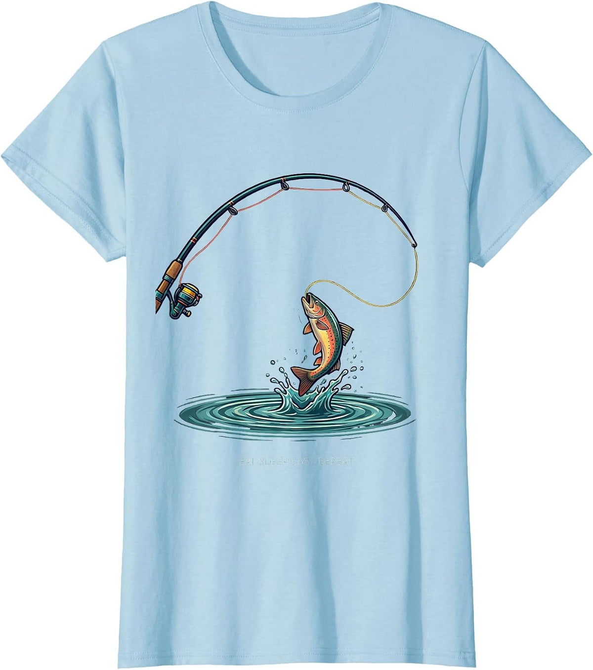 Women's Eat Sleep Cast Repeat Funny Fly Fishing Humor Gift T-Shirt - Baby Blue