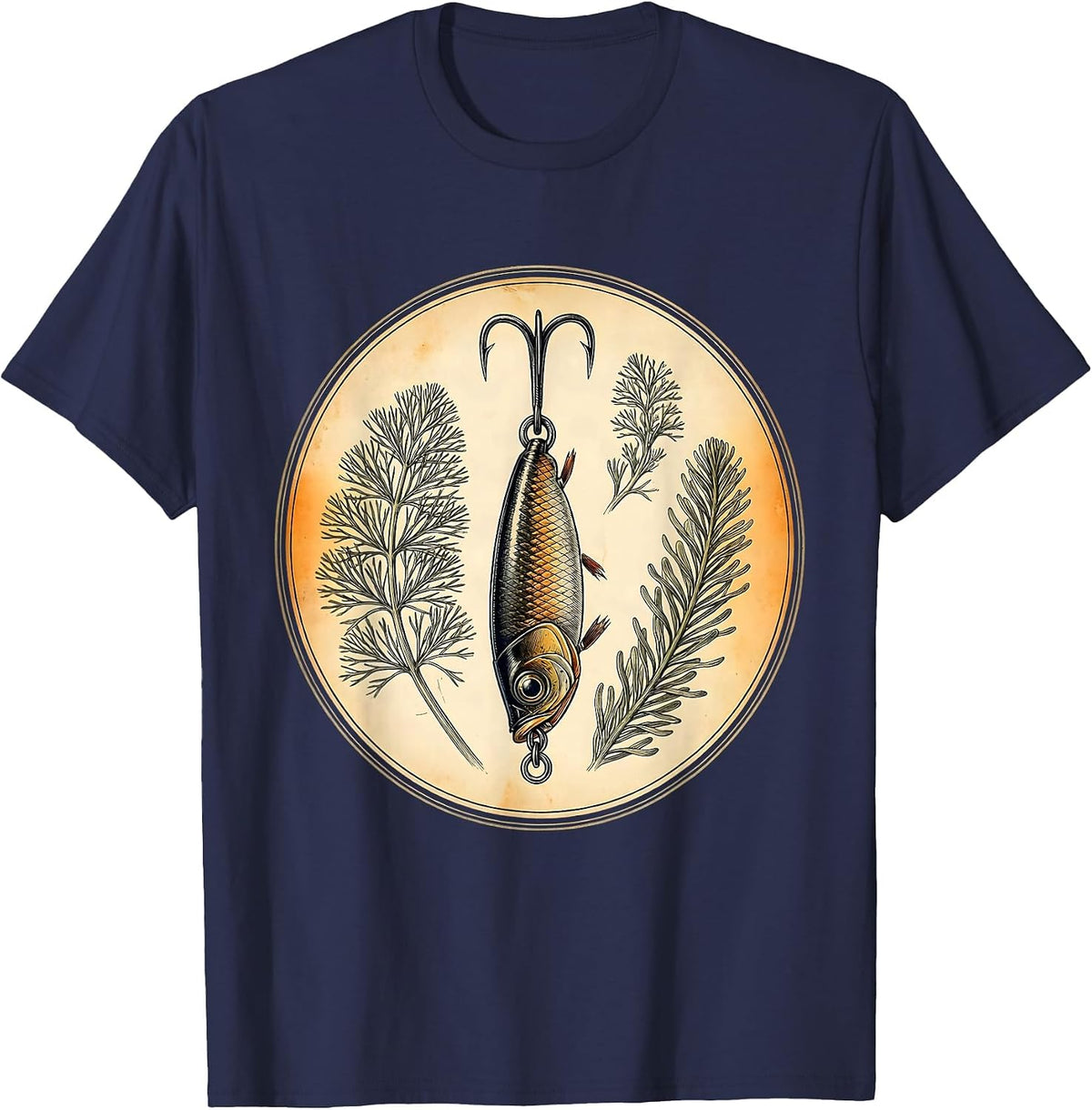 Underwater Fishing Lure Sinking Illustration T-Shirt - Navy Blue