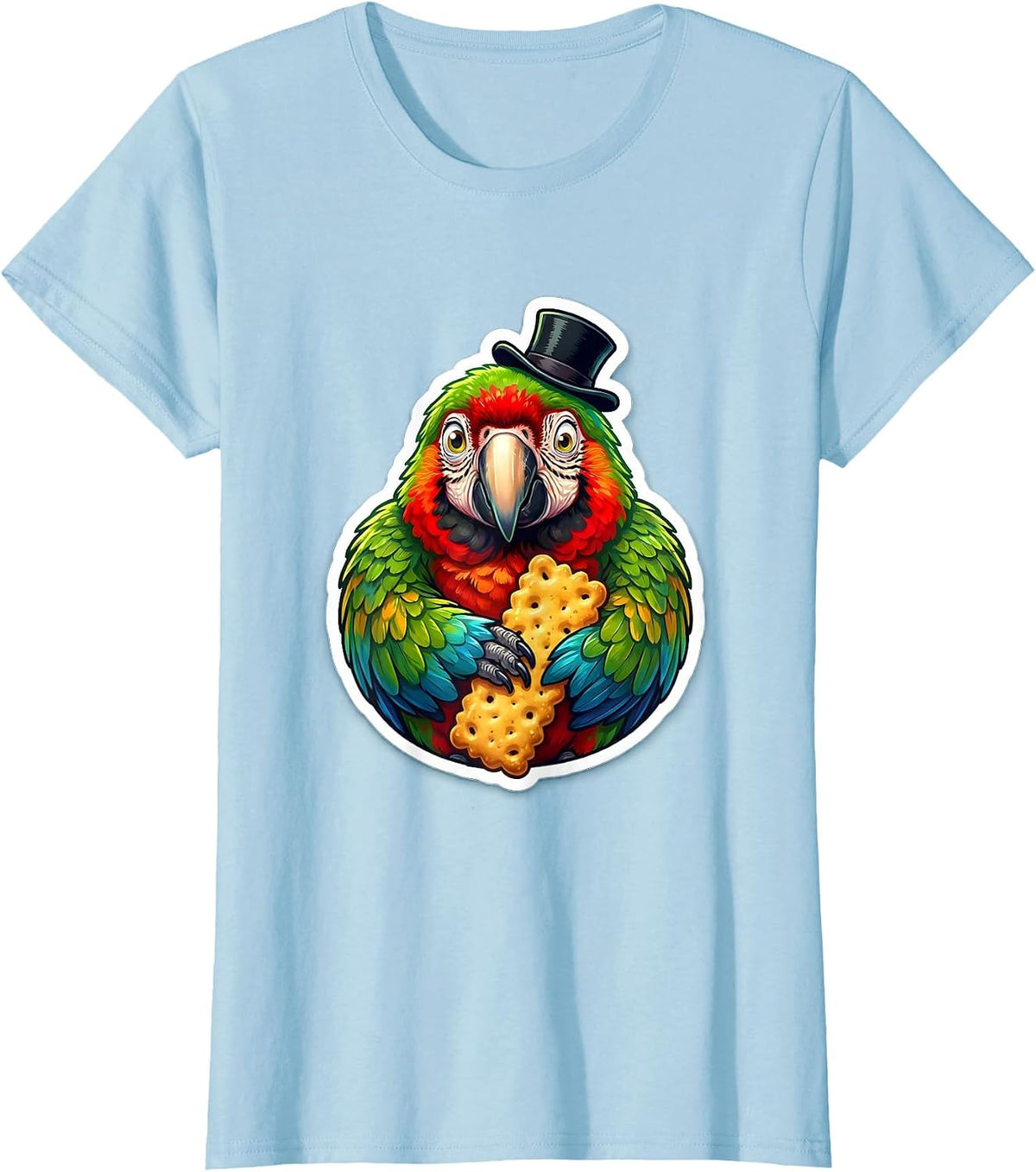 Pirate Parrot Stealing Cracker Funny Graphic T-Shirt - Baby Blue