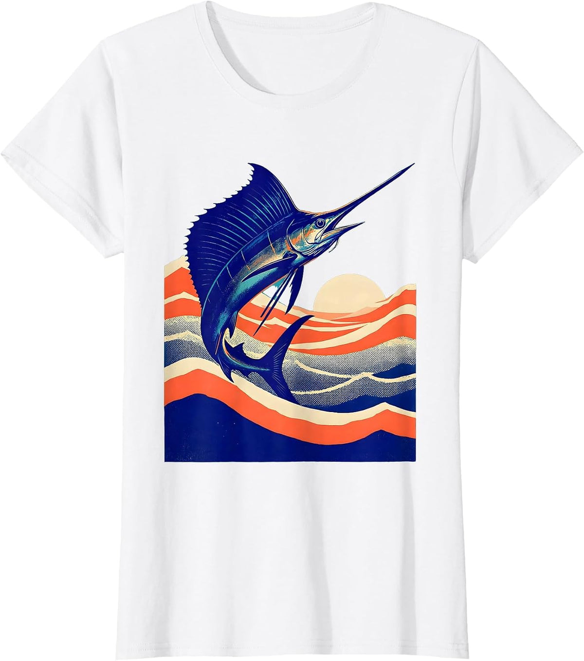 Sailfish Leaping Tropical Ocean Waves Caribbean T-Shirt - White