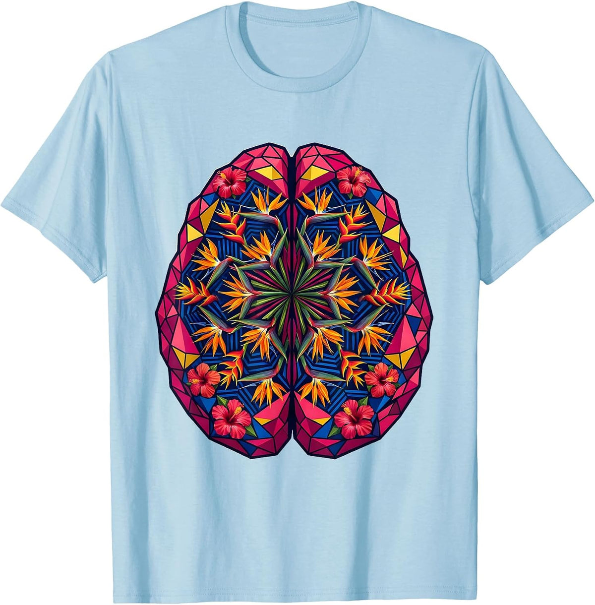 Men's Autism Awareness Floral Brain Bloom Art T-Shirt - Baby Blue