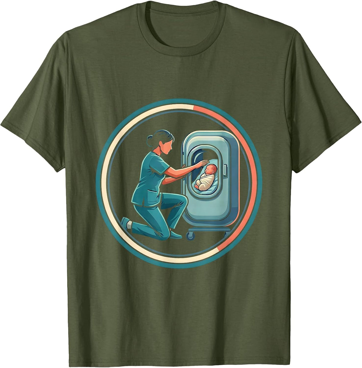 Men's NICU Nurse Incubator Care Graphic T-Shirt - Olive Green