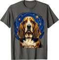 Basset Hound Van Gogh Style Starry Night Portrait T-Shirt - Asphalt Grey