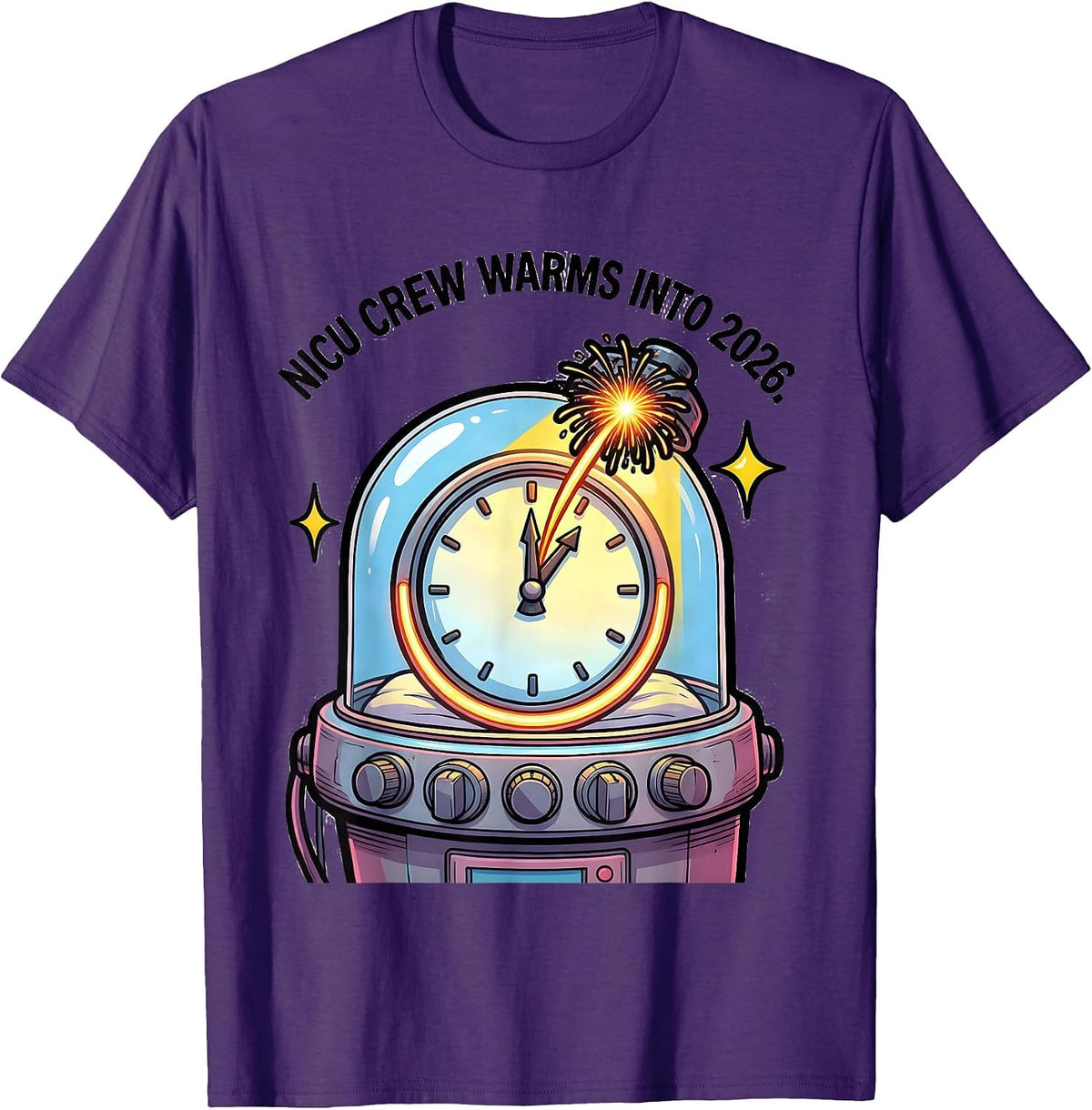 NICU Crew Warms Into 2026 Cartoon Nurse New Year Eve Party T-Shirt - Purple