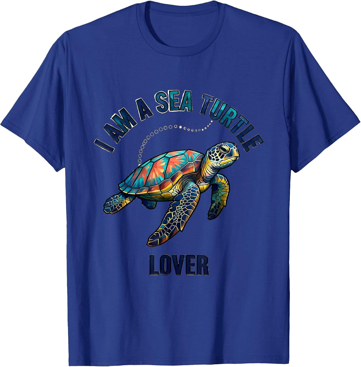 I Am A Sea Turtle Lover Stained Glass Mosaic Ocean Animal T-Shirt - Royal Blue