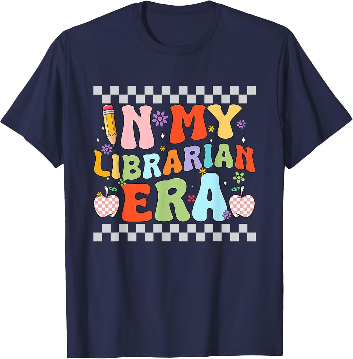 Retro Groovy in My Librarian Era Back to School Bookworm T-Shirt - Navy Blue