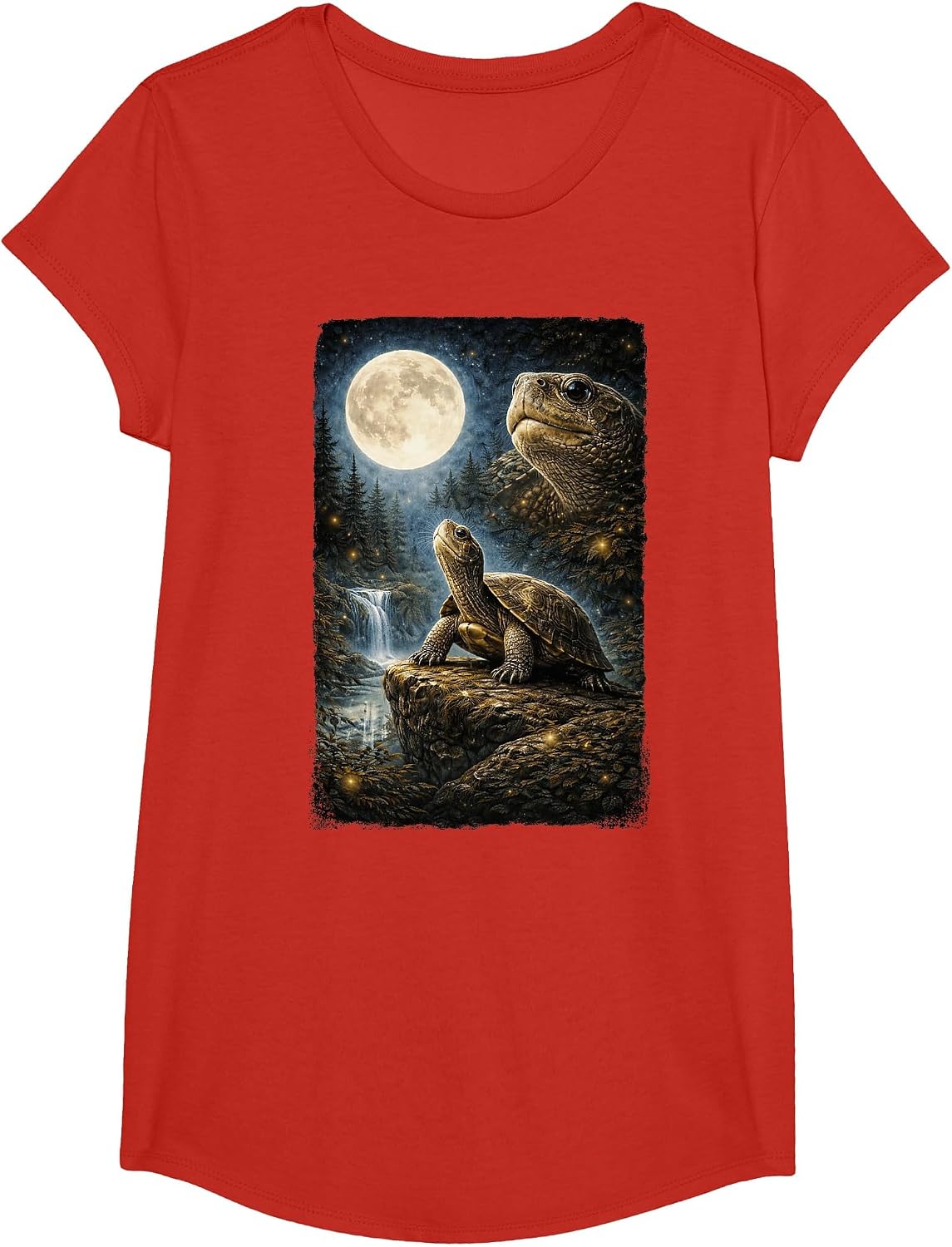 Funny Turtle Art Design Turtle Howling at The Moon T-Shirt - Girls Red