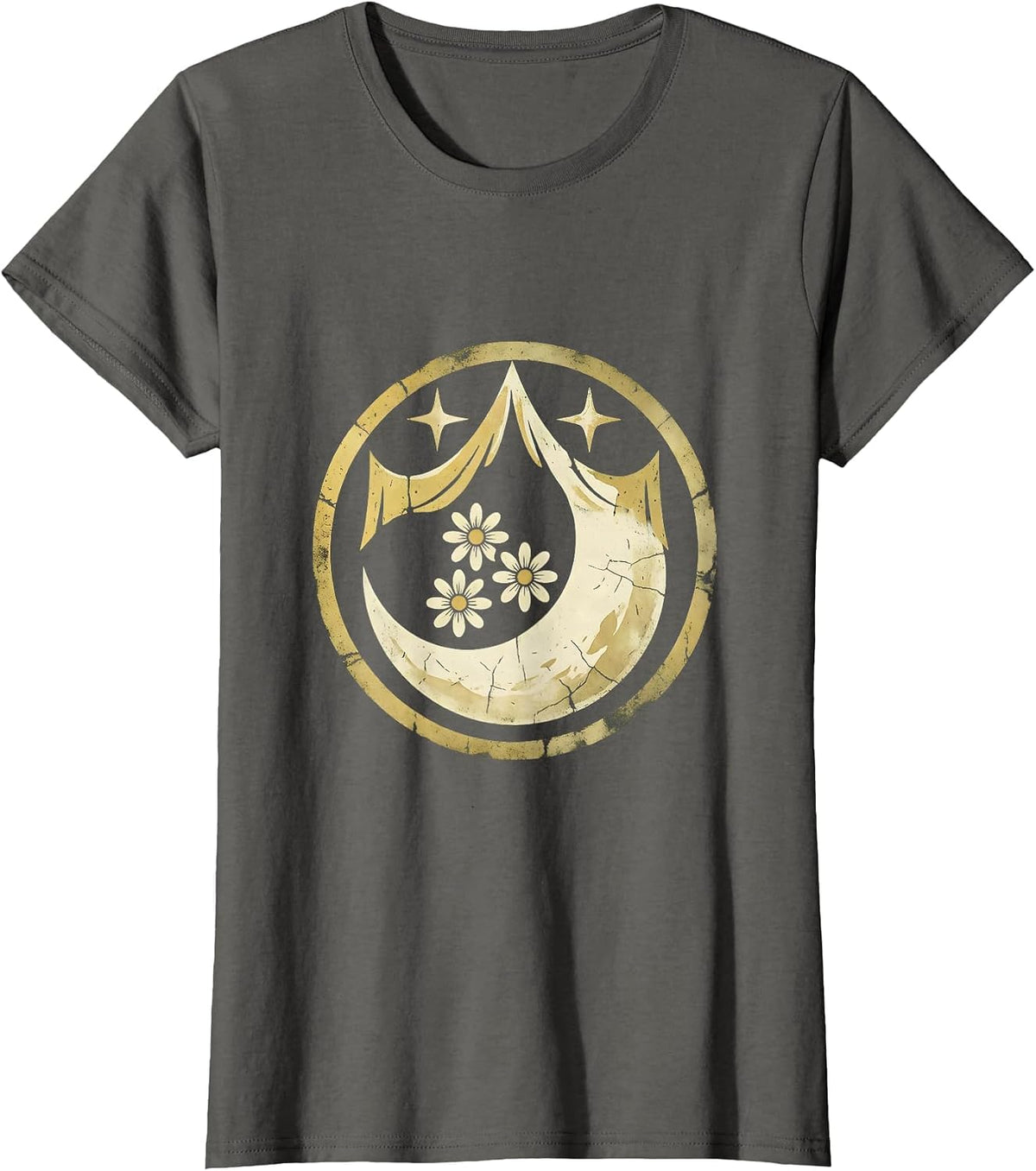 Women's Cosmic Goddess Galaxy Cloak Illustration T-Shirt - Asphalt Grey