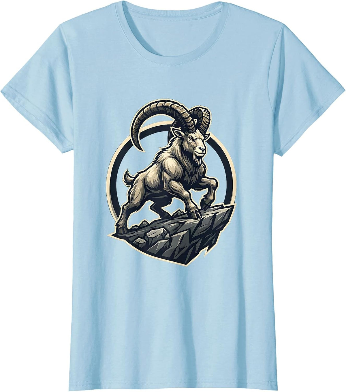 Mountain Goat Sheer Cliff Edge Balance Illustration T-Shirt - Baby Blue