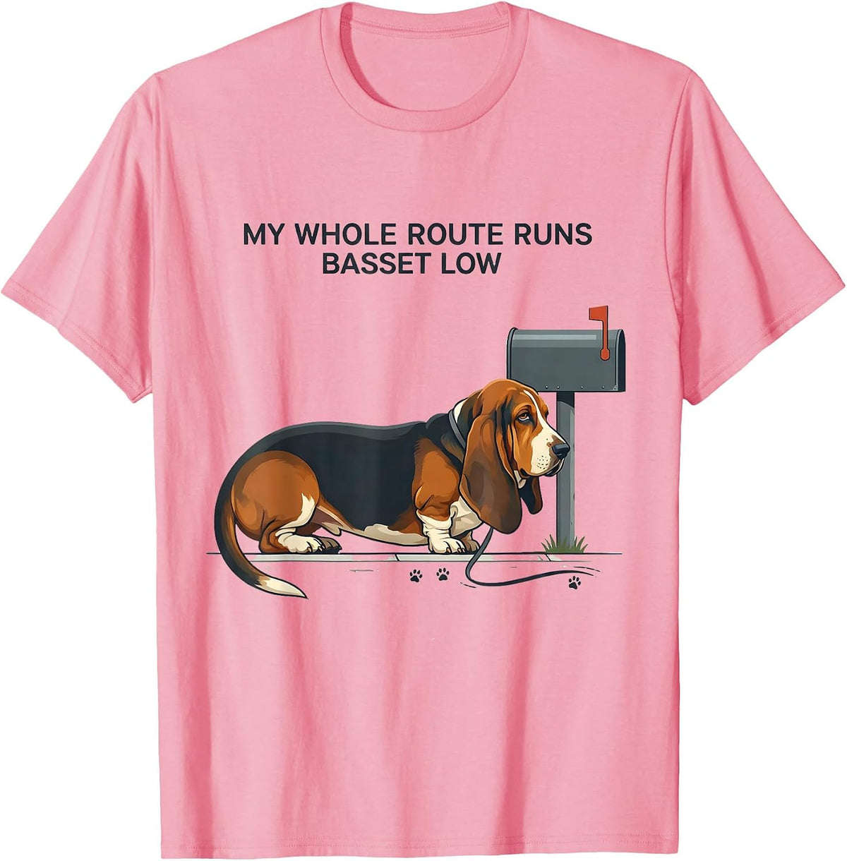Men's My Whole Route Runs Basset Low Funny Basset Hound Dog Lover T-Shirt - Pink