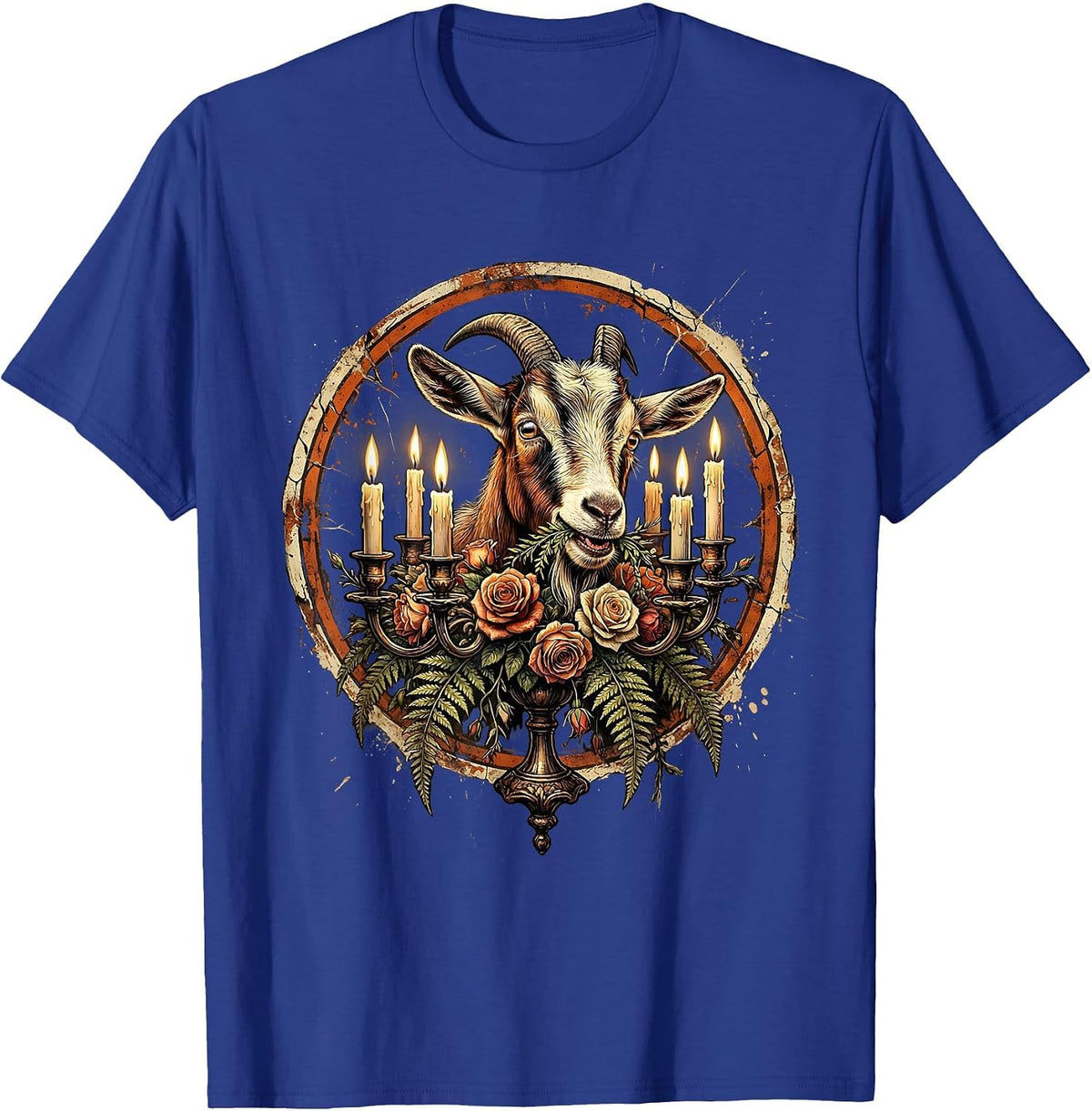 Goat Crashing the Dinner Table Funny Illustration T-Shirt - Royal Blue