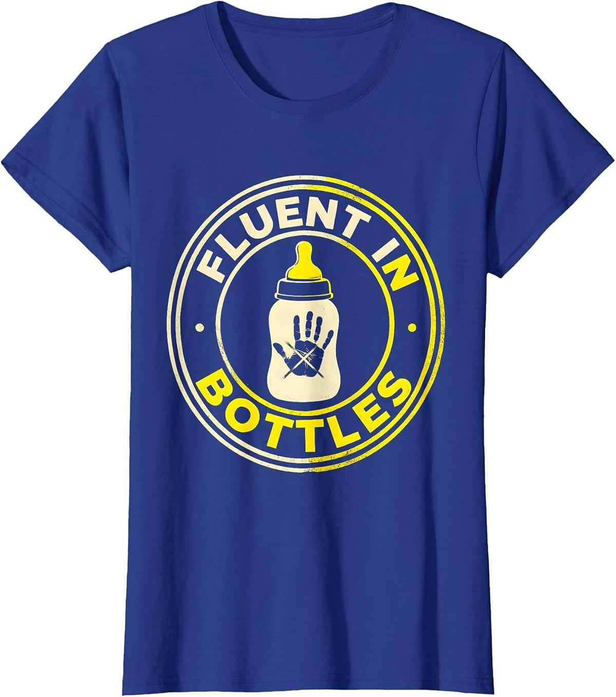 Women's Fluent In Bottles Stencil Graphic Childcare Teacher Daycare T-Shirt - Royal Blue