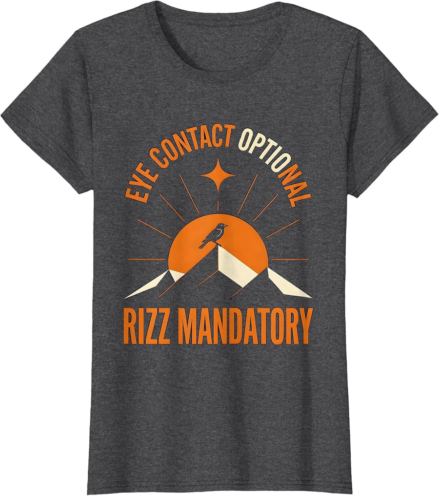 Women's Eye Contact Optional Rizz Mandatory Autism Design T-Shirt - Dark Heather Grey