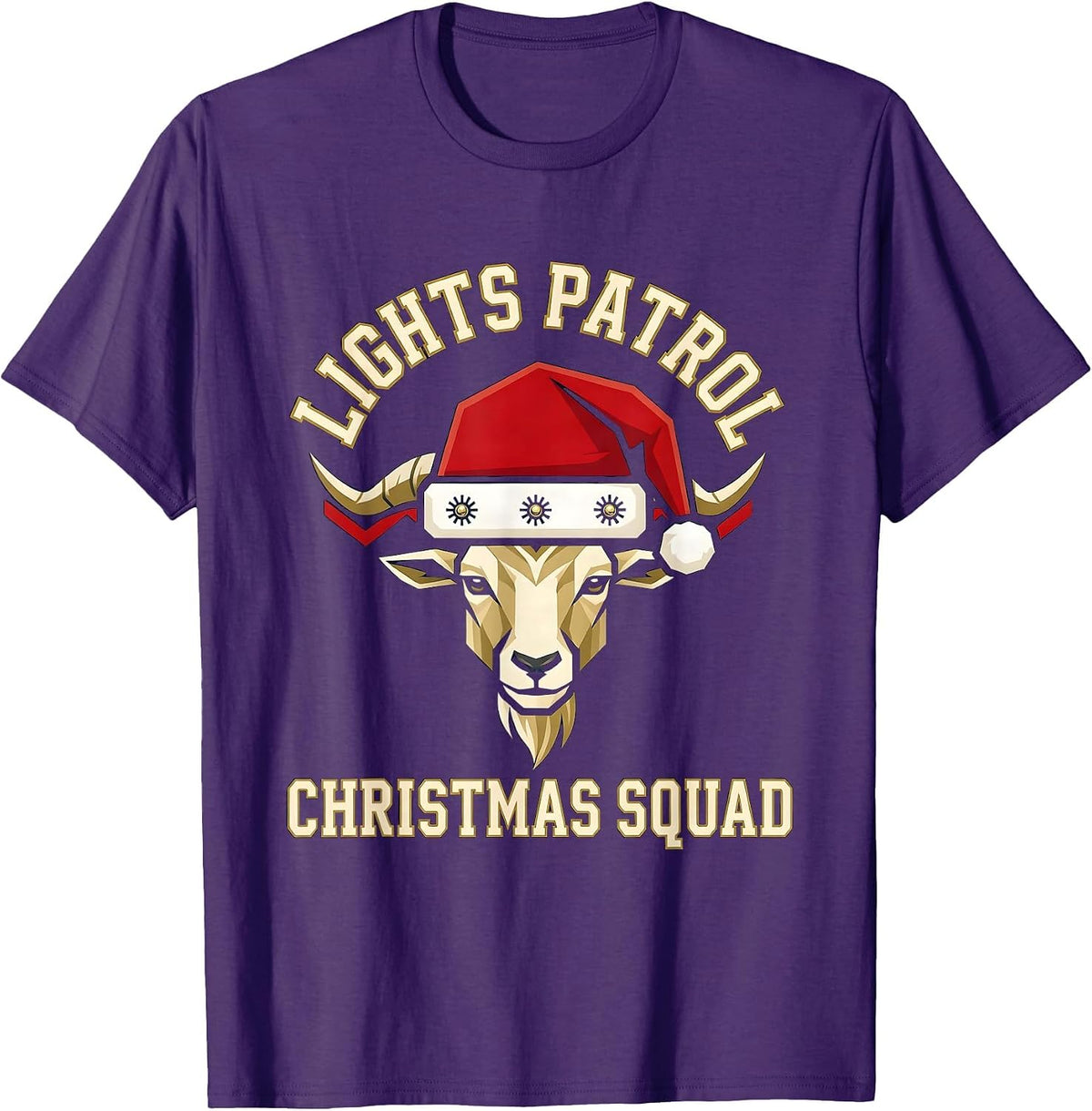 Lights Patrol Christmas Squad Sports Goat Lover Santa Hat T-Shirt - Purple