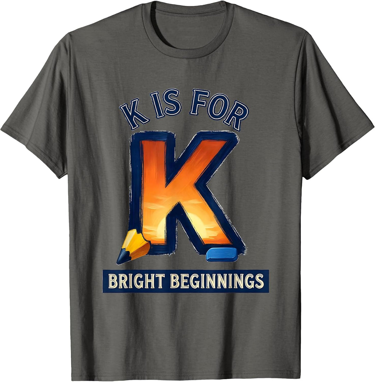 K Is For Bright Beginnings Retro Kindergarten Teacher T-Shirt - Asphalt Grey