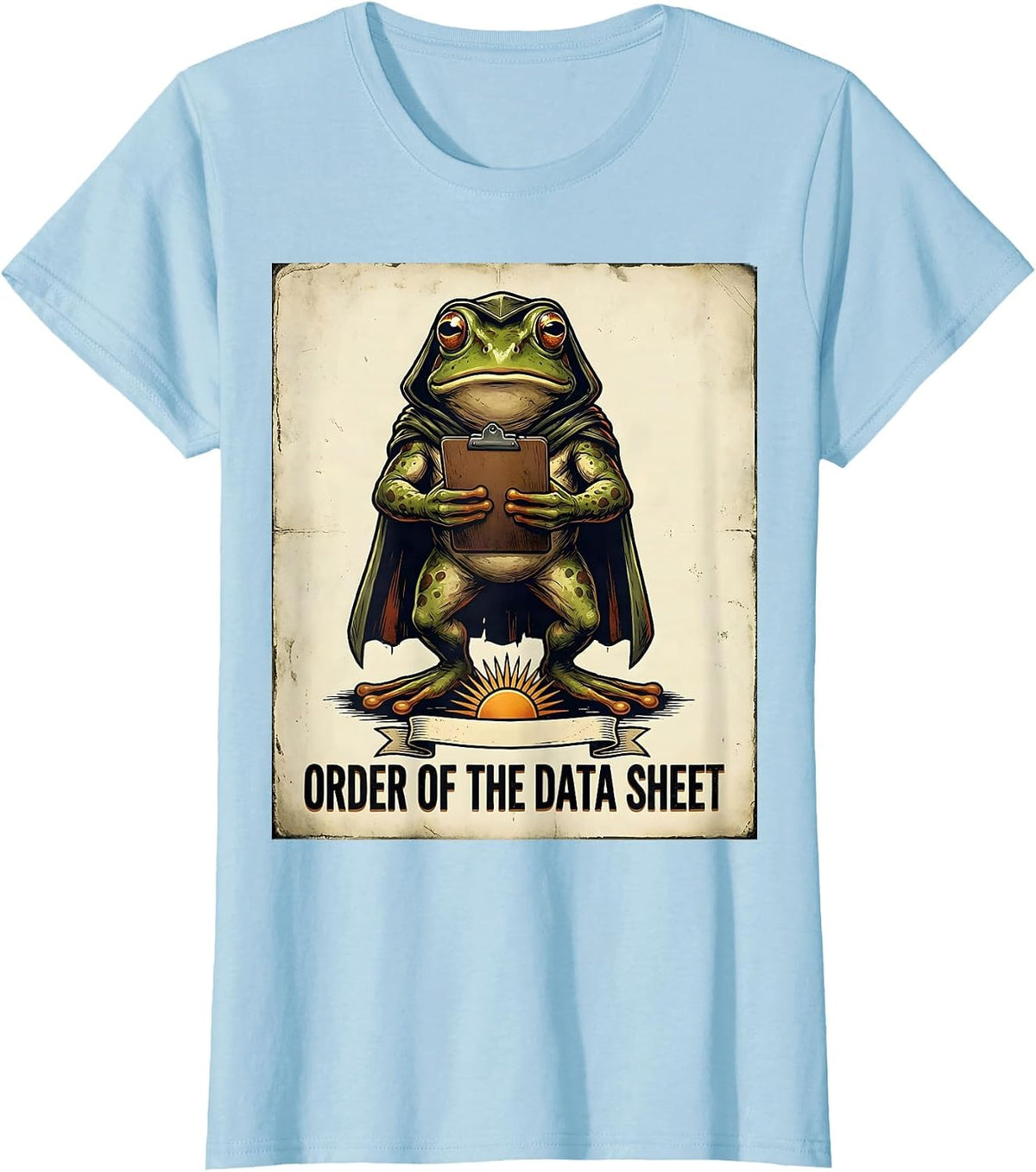 Order of the Data Sheet Vintage Frog Teacher Back To School T-Shirt, Women, Baby Blue, Small - As Pictured