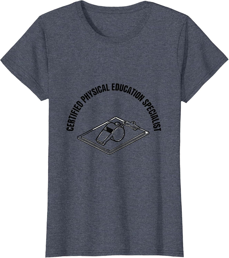 Certified Physical Education Specialist PE Teacher T-Shirt, Women, Heather Blue, 3X-Large - As Pictured