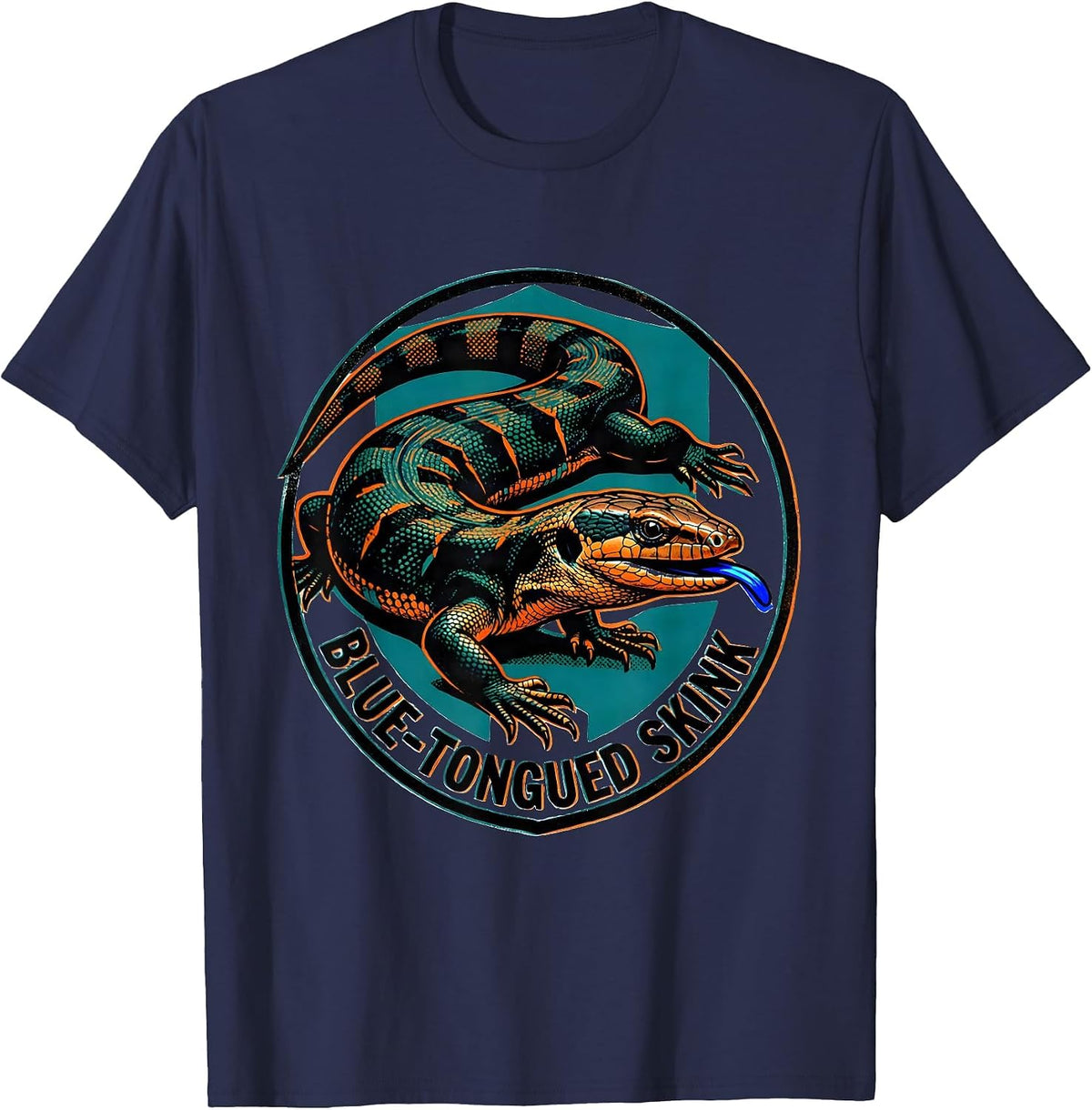 Men's Blue-Tongued Skink Risograph Reptile Lover Biologist Gift T-Shirt - Navy Blue