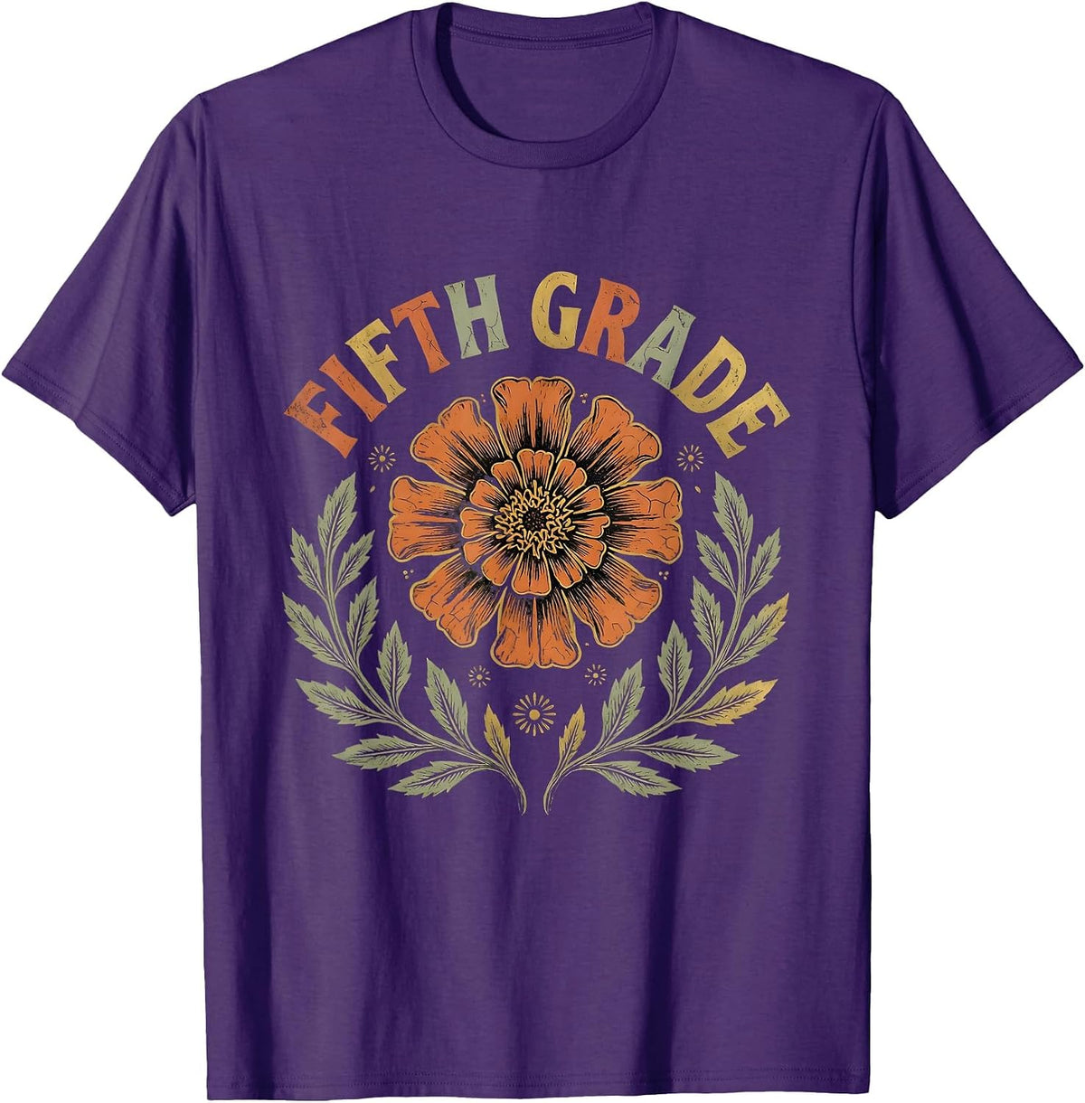 Men's Fifth Grade Boho Folk Floral Back To School Teacher Gift T-Shirt - Purple