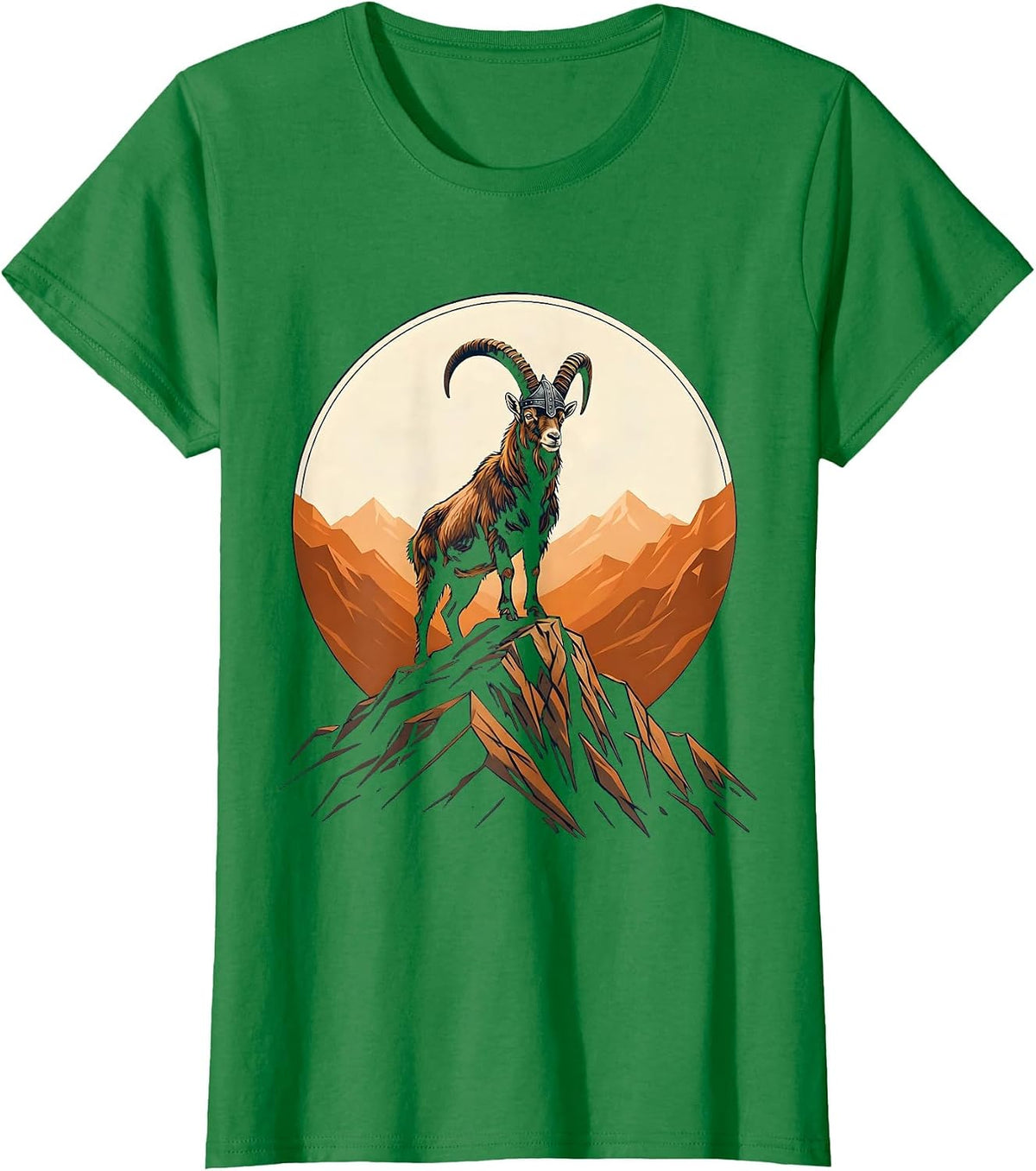 Women's Bearded Viking Goat Graphic Tee T-Shirt - Kelly Green
