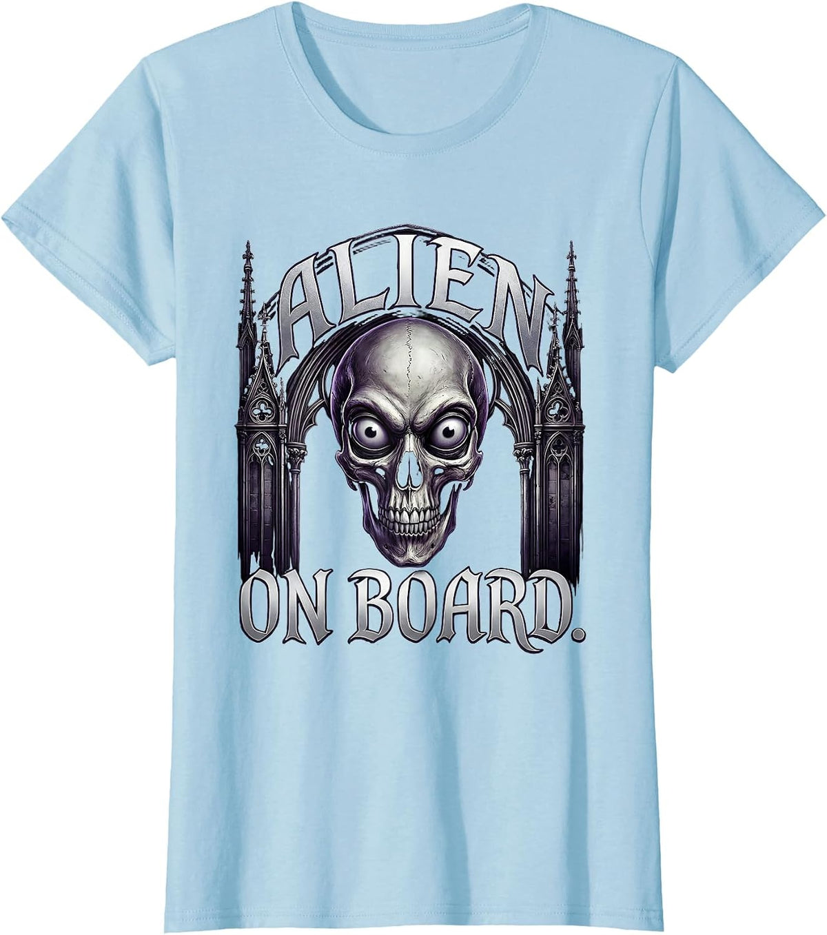 Women's Alien On Board Extraterrestrial Space Design T-Shirt - Baby Blue