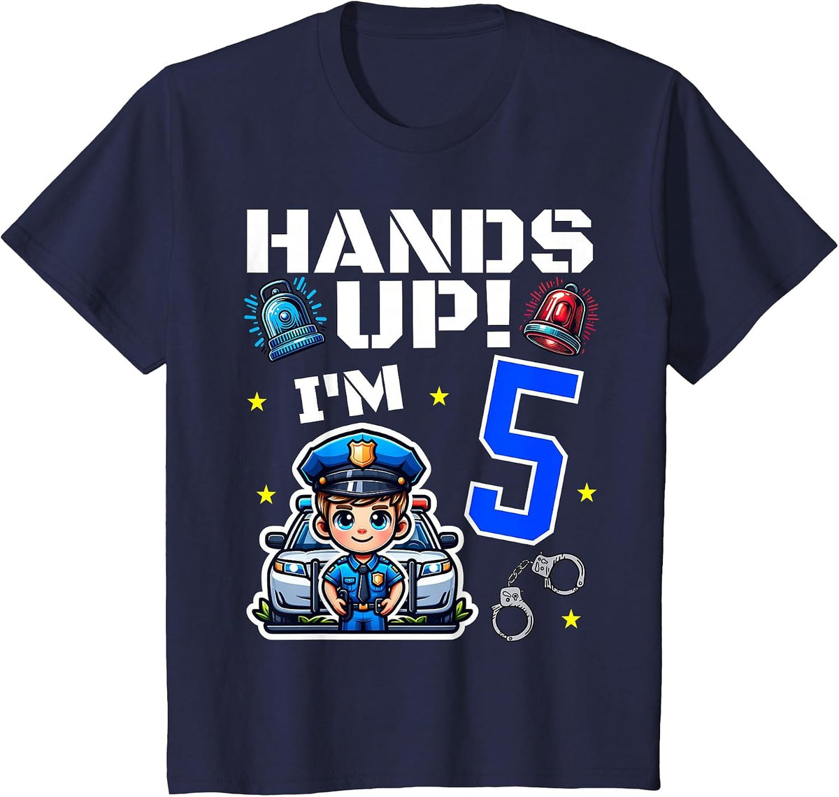 5th Birthday Shirt Boy Police Car Policeman 5 Years Old Officer Tee T-Shirt - Navy Blue