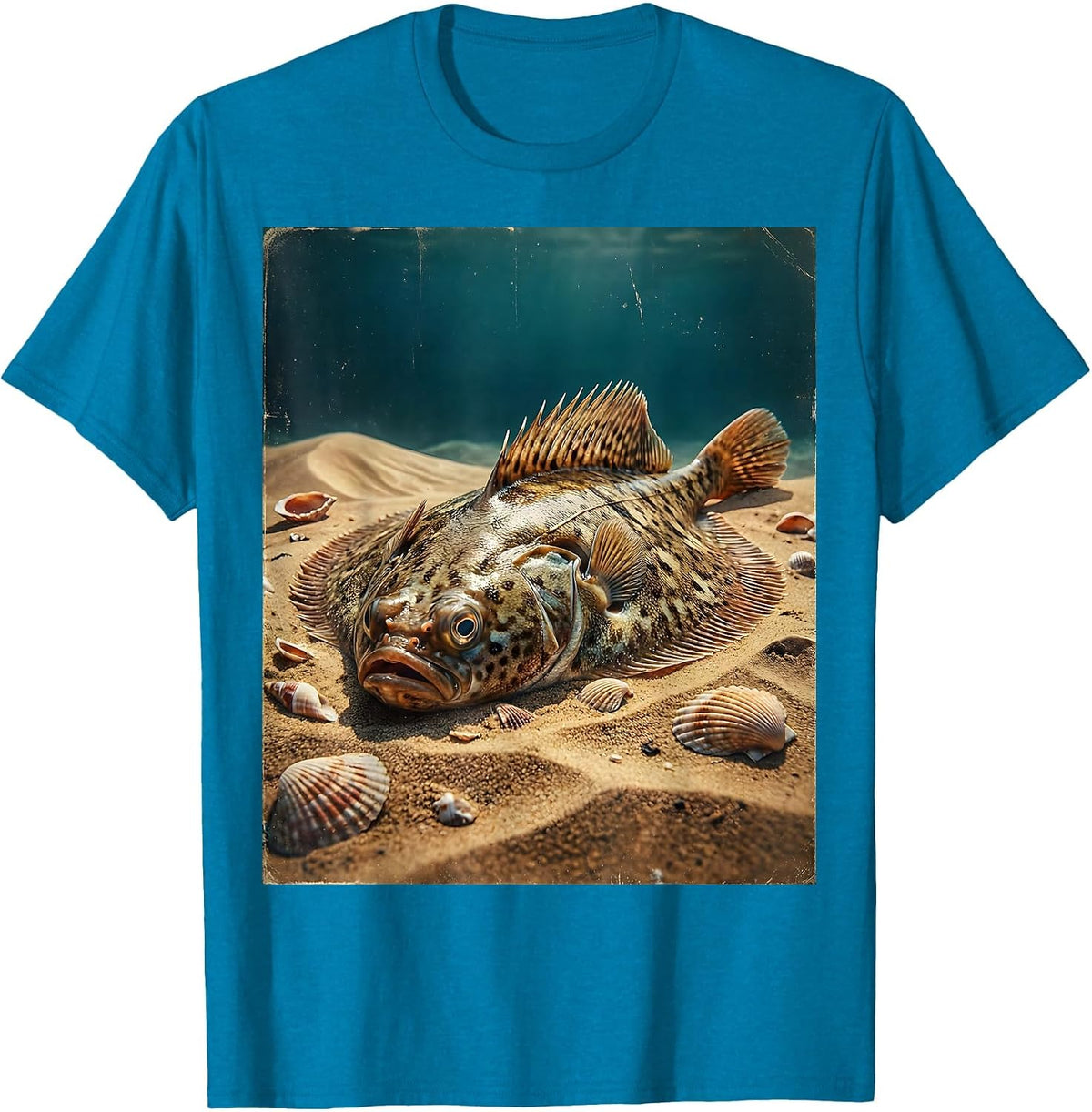 Gulf of Mexico Flounder Sandy Ocean Floor Design T-Shirt - Sapphire Blue