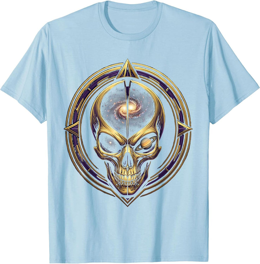 Men's Alien Head Galaxy Universe Cosmic Space Art T-Shirt - Baby Blue