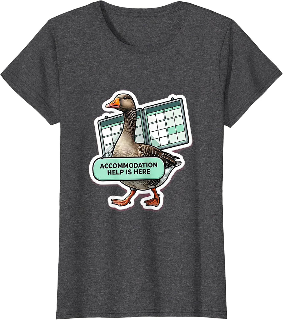 Women's Accommodation Help Is Here Funny Special Education Teacher T-Shirt - Dark Heather Grey