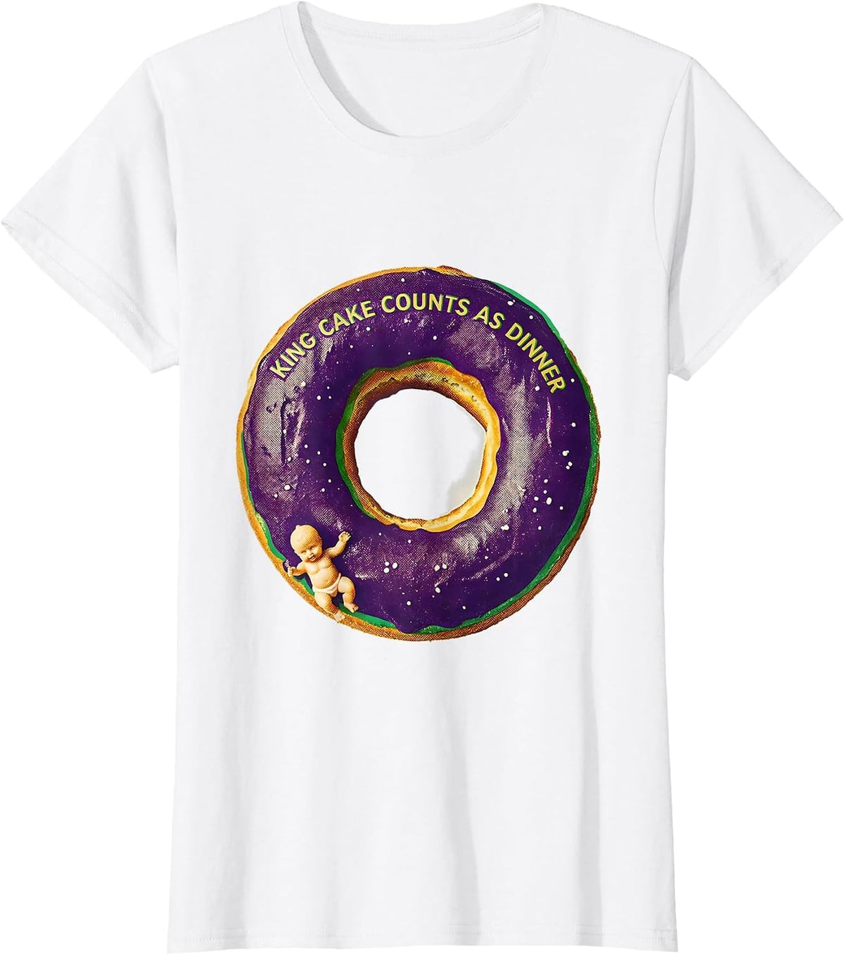 Women's King Cake Counts As Dinner Mardi Gras Party Humor T-Shirt - White