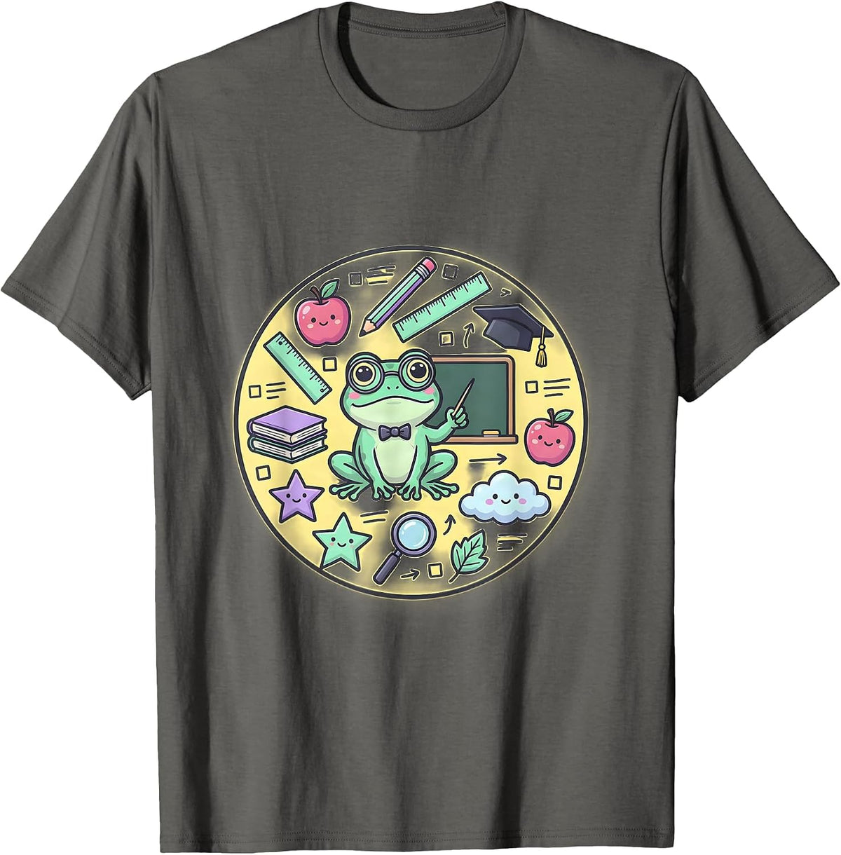 Frog Professor Chalkboard College Kids Graphic T-Shirt - Asphalt Grey