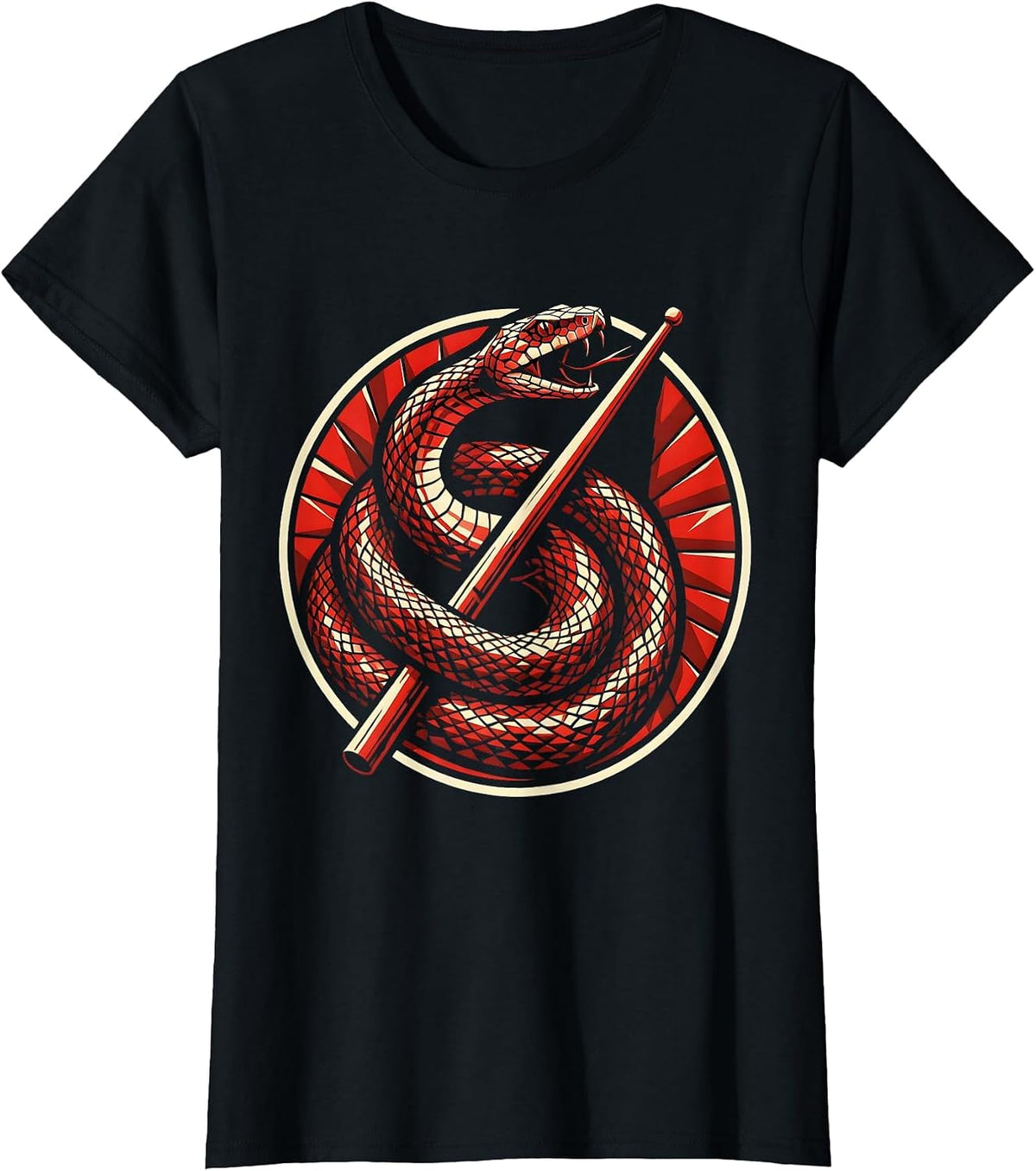 Women's Punk Rock Snake Coiled Around Drumstick Graphic T-Shirt - Black
