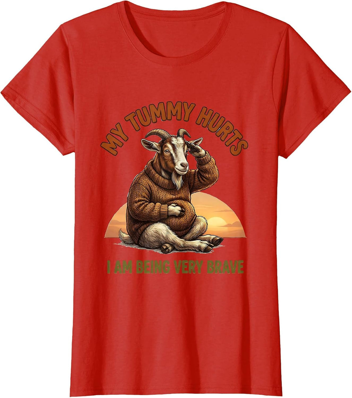 My Tummy Hurts. I Am Being Very Brave Funny Cat Meme Humor T-Shirt - Red