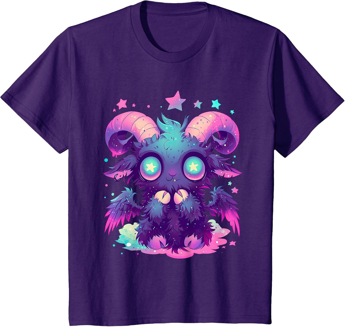 Kawaii Pastel Goth Creepy Cute Witchy Goat Baphomet T-Shirt - Purple