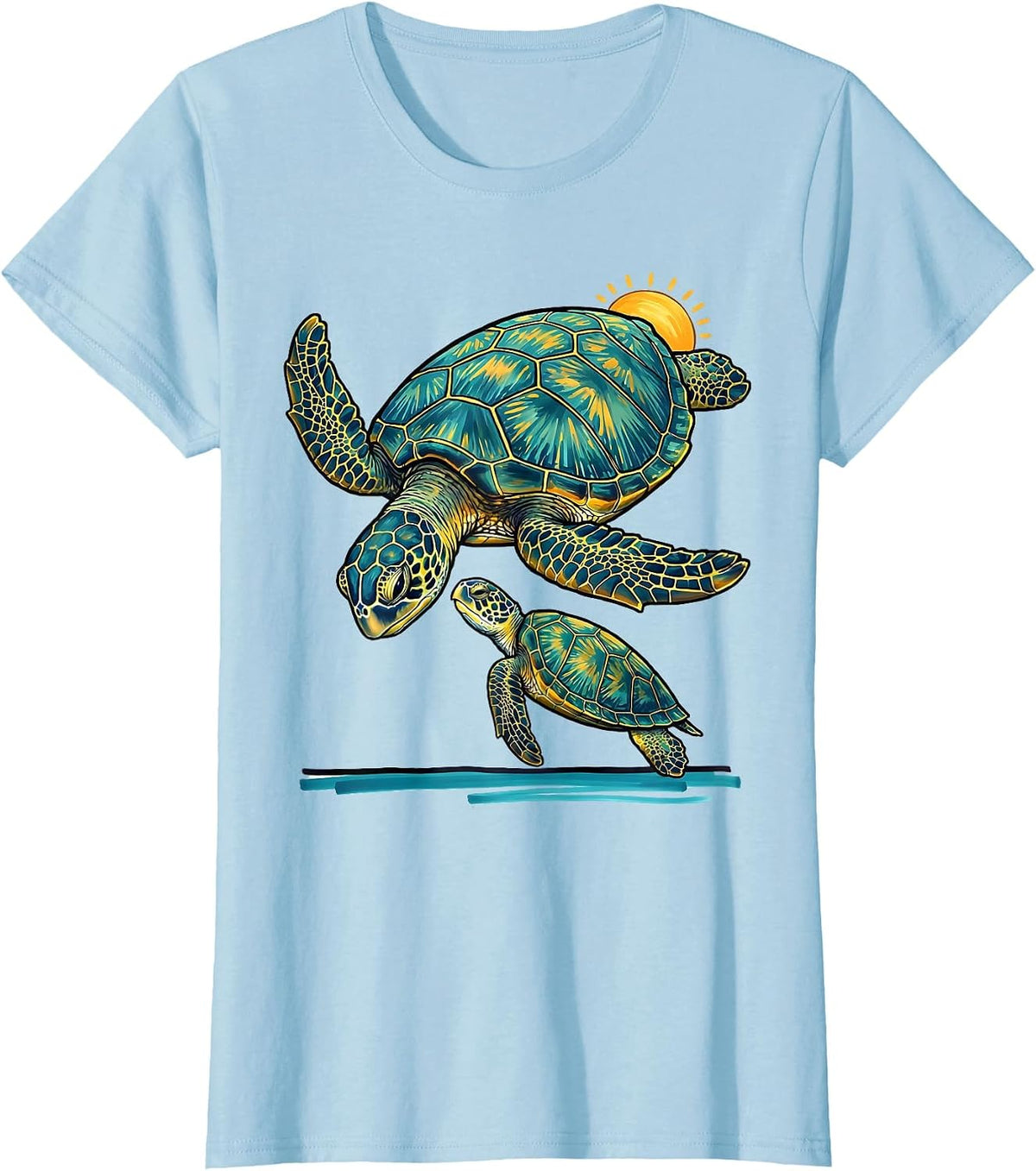 Sea Turtle Pair Ocean Animal Lover Vacation Souvenir T-Shirt - Baby Blue