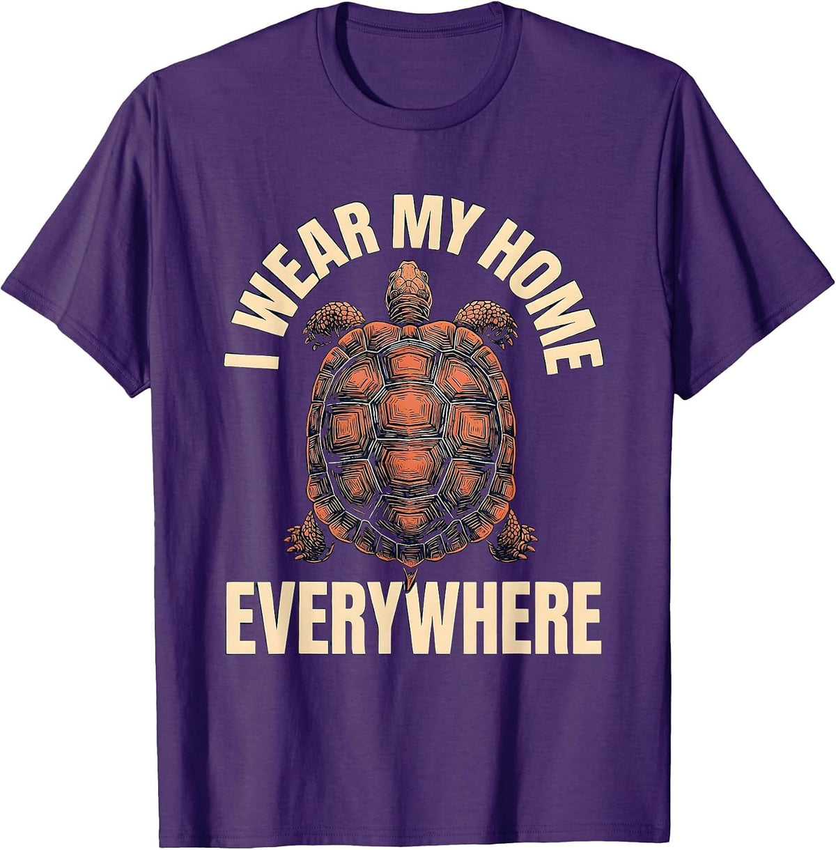 I Wear My Home Everywhere Linocut Turtle Lover Gift T-Shirt - Purple