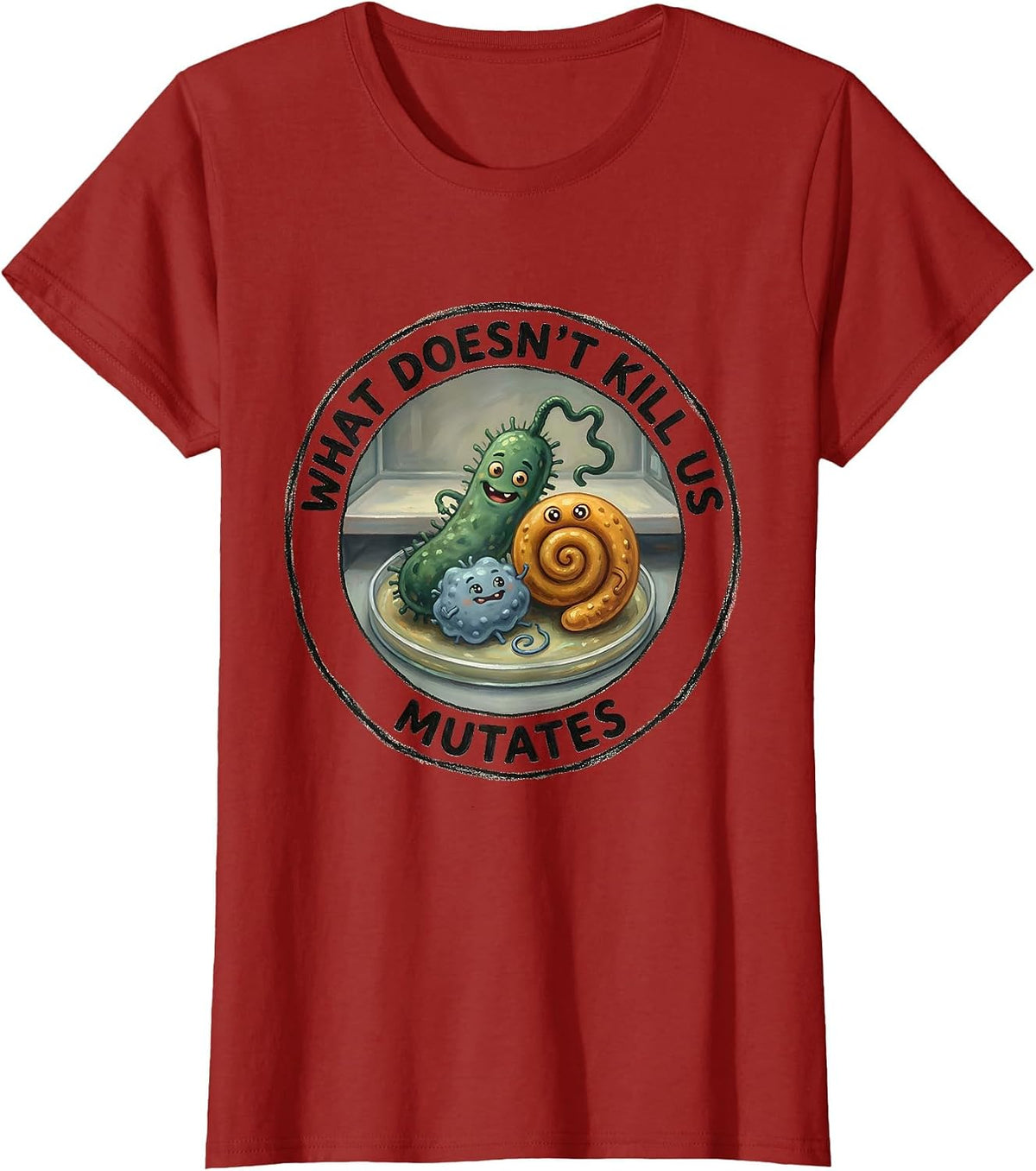 Women's What Doesn't Kill Us Mutates Storybook Lab Week Biologist T-Shirt - Cranberry Red